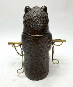 Hand Carved Figural Bear Tobacco and Pipe Stand, c1900
