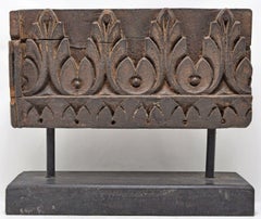 Hand-Carved Floral Pattern Vintage Reclaimed Architectural Fragment on a Stand