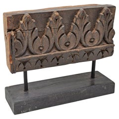 Hand-Carved Floral Pattern Vintage Reclaimed Architectural Fragment on a Stand