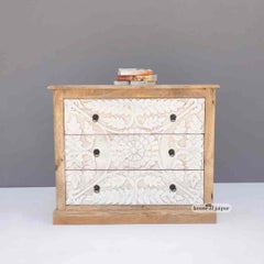 Hand-Carved Floral Wooden Dresser – Distressed White Chests by House of Jaipur