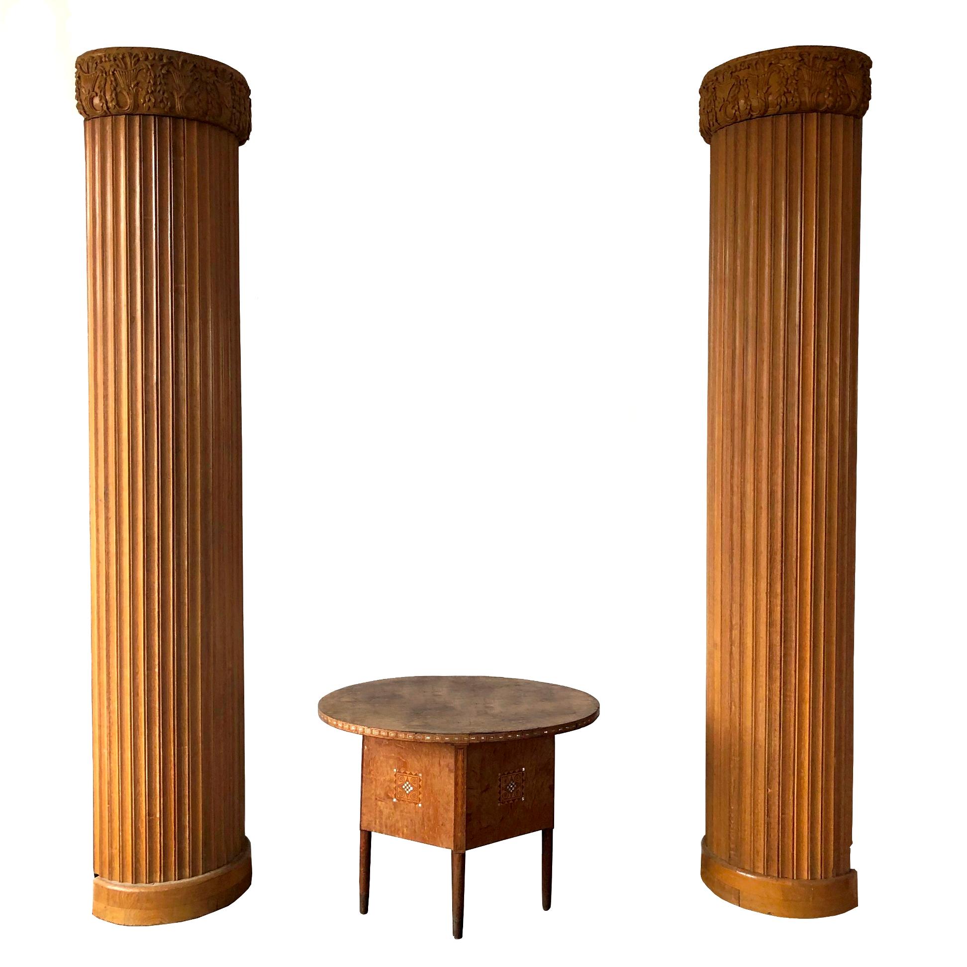 Very tall wood column comprising two halves. The column was salvaged from a villa in Vienna, Austria in late 1990s.
The item was acquired from a collector in Graz, Austria.
 