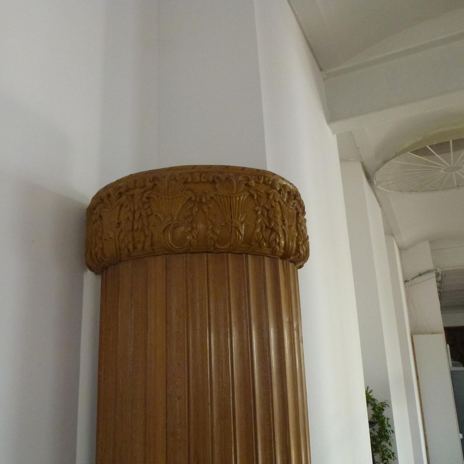 Austrian Hand Carved Fluted Wood ½ Columns Pair, Austria, 1900s For Sale