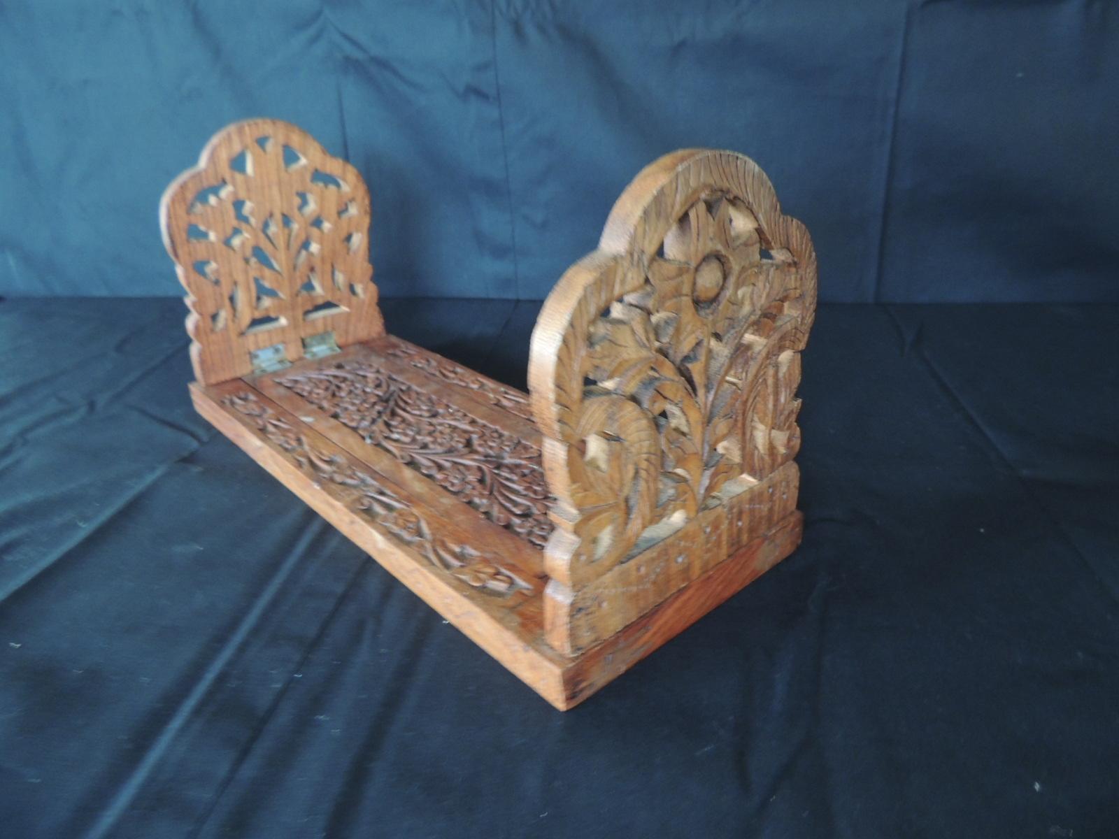 Hand-Crafted Hand Carved Folding Indian Bookstand or Shelf