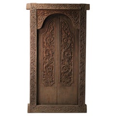 Art Carved Balinese Folk art Balinese teak door, original frame late 19th -early 20th C.