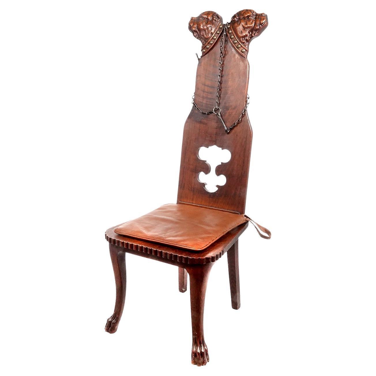 Hand Carved Folk Art Bull Dog Stuhl im Angebot