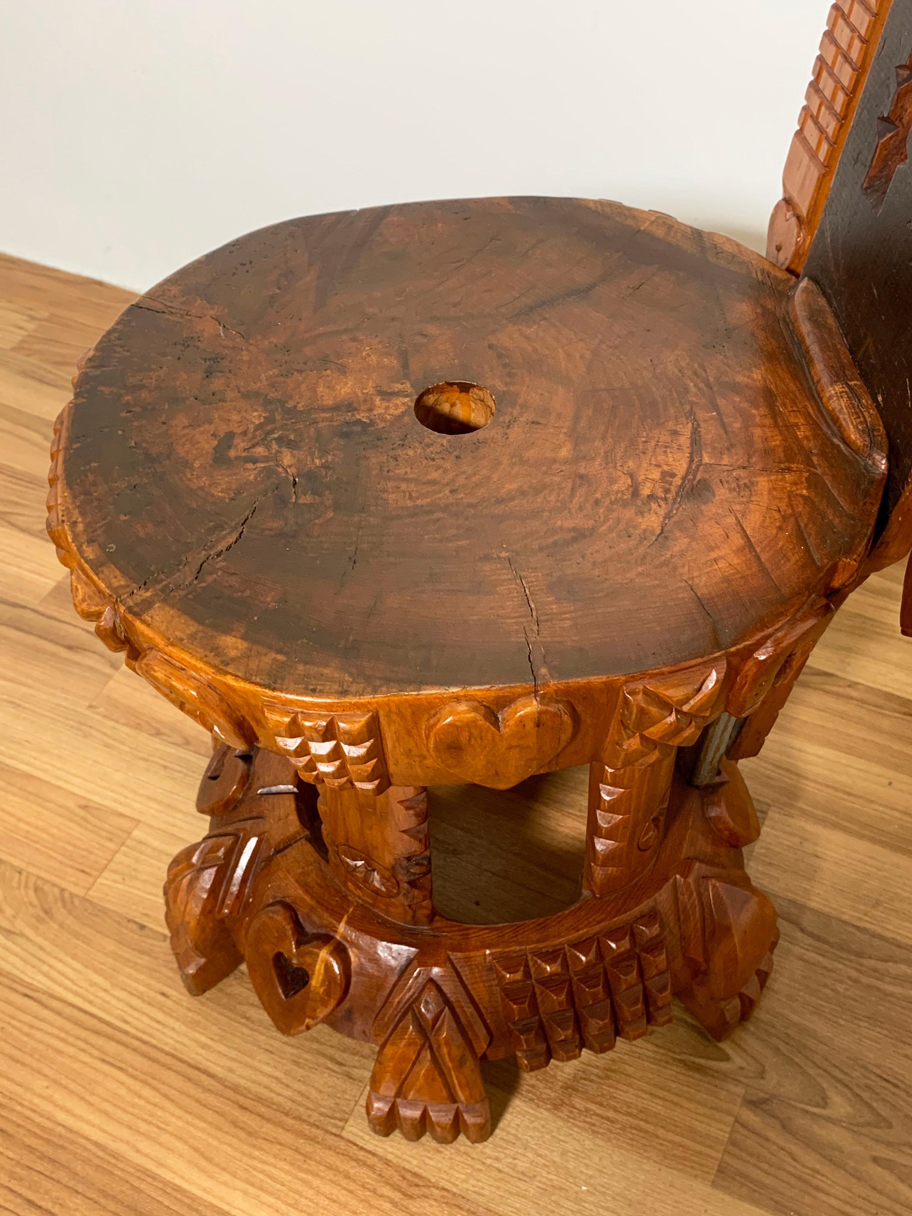 Hand Carved Folk Art Chairs by Joseph Deveau, Circa 1950s For Sale 8