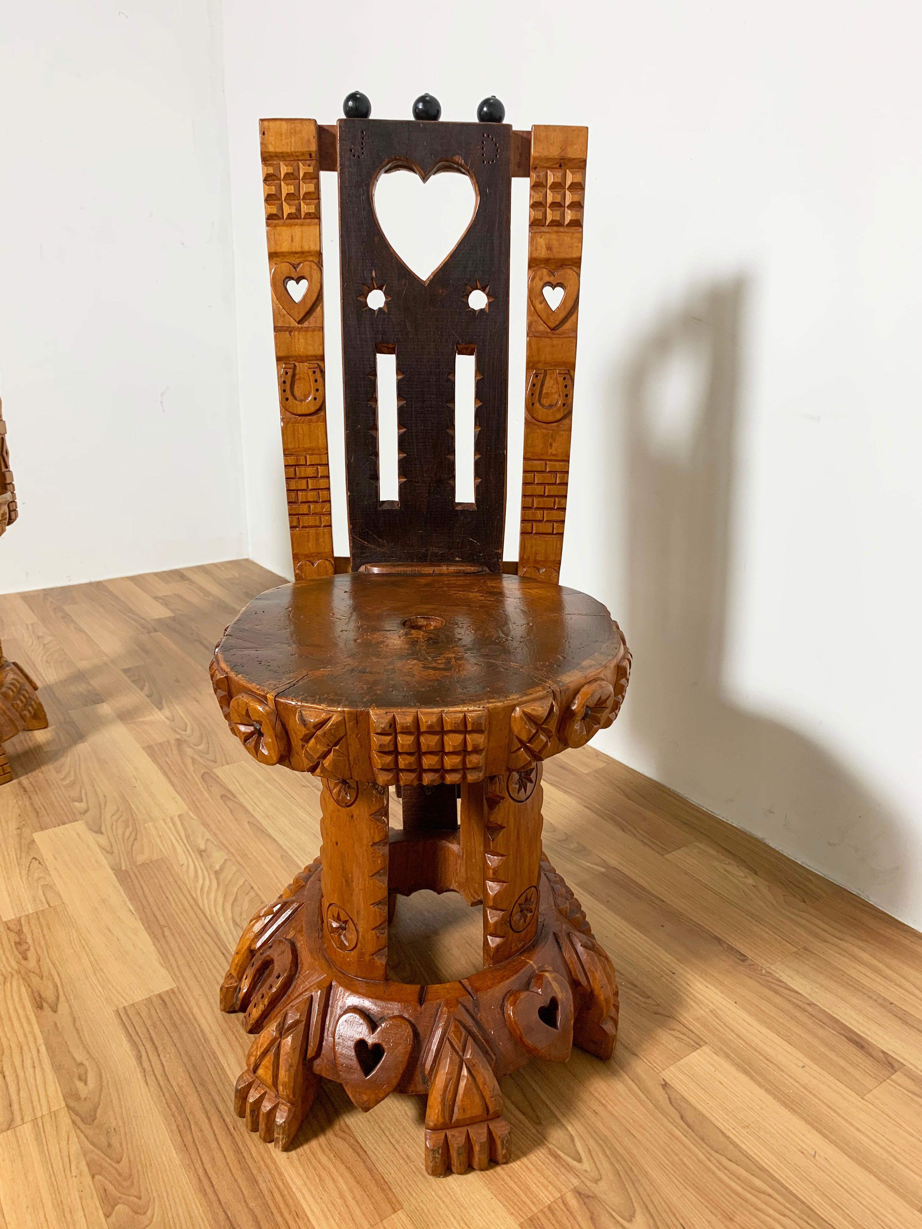 Hand Carved Folk Art Chairs by Joseph Deveau, Circa 1950s For Sale 10