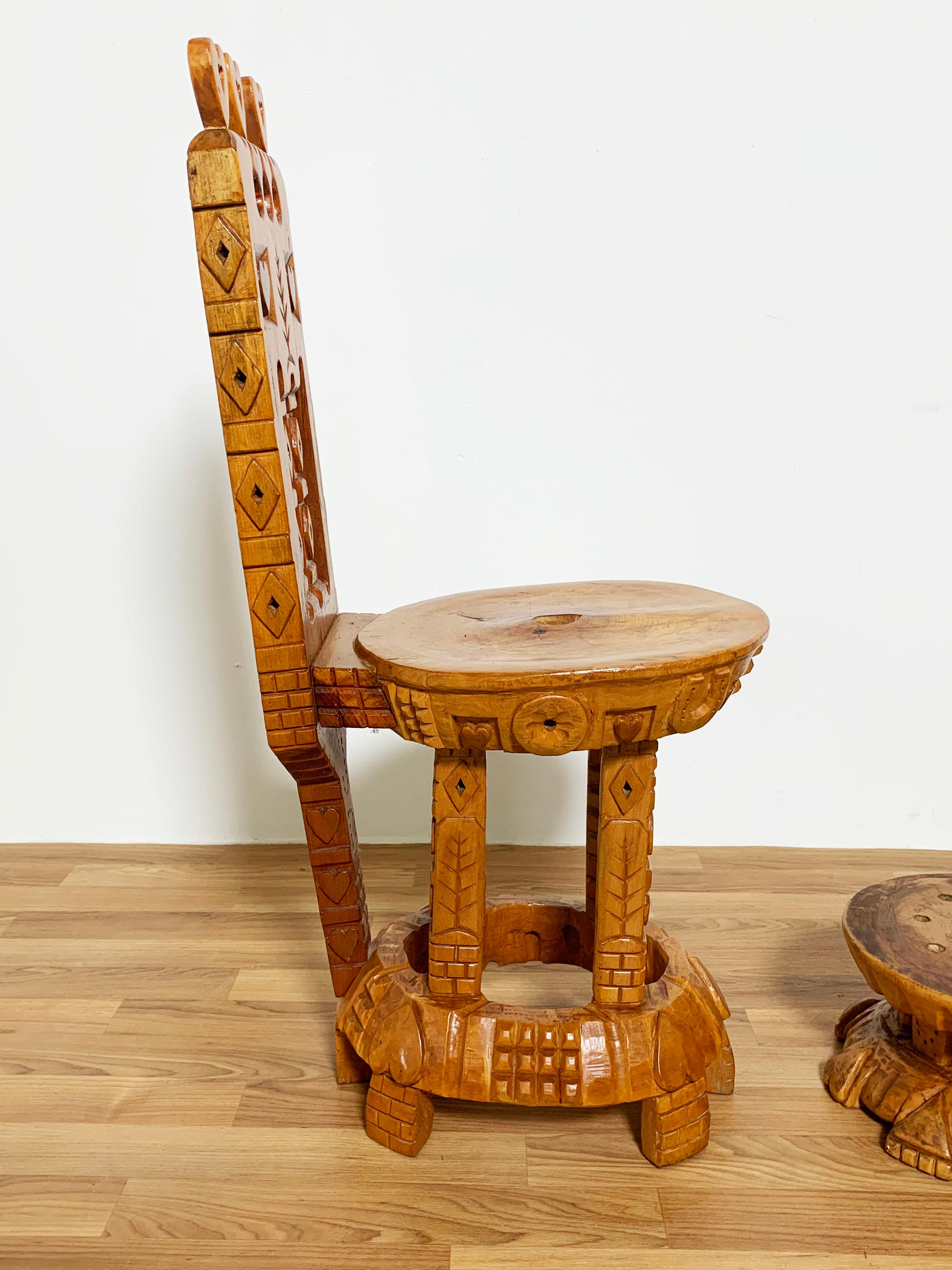 American Hand Carved Folk Art Chairs by Joseph Deveau, Circa 1950s For Sale