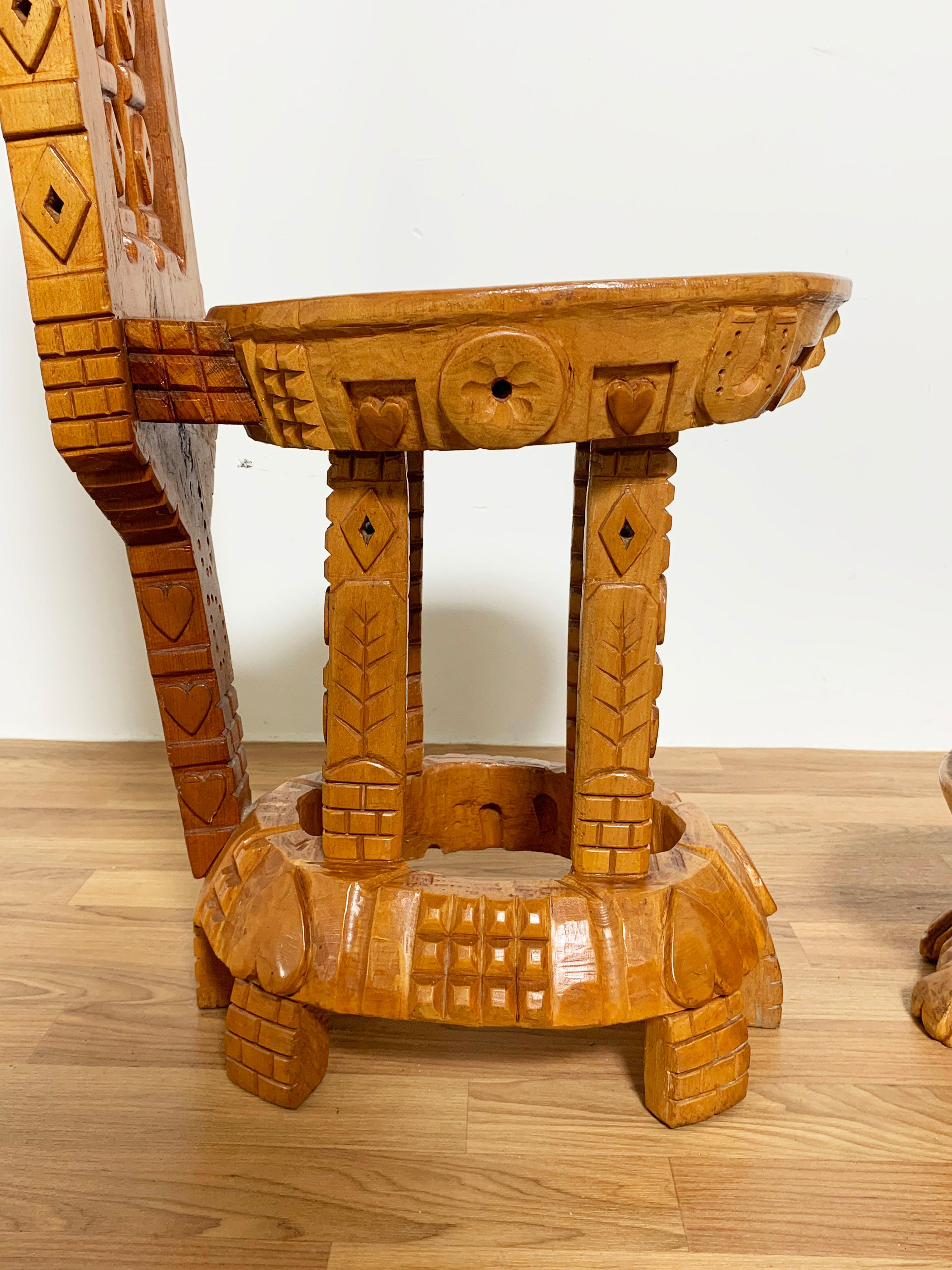 Hand-Carved Hand Carved Folk Art Chairs by Joseph Deveau, Circa 1950s For Sale
