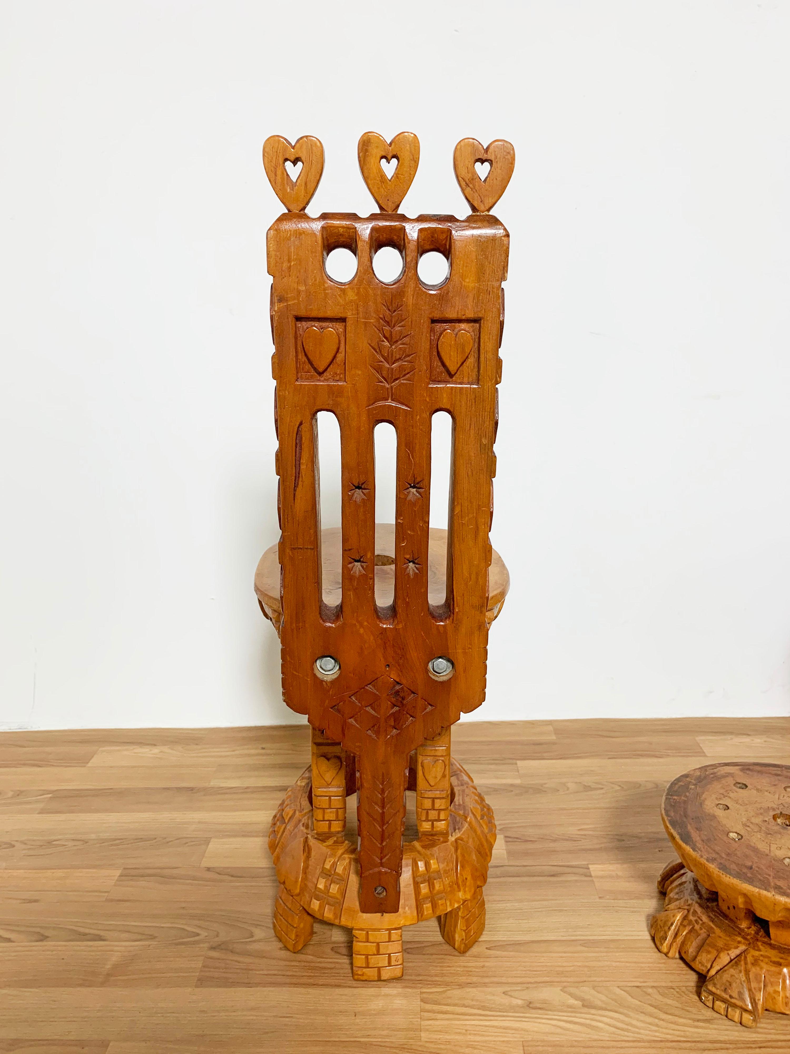 Hand Carved Folk Art Chairs by Joseph Deveau, Circa 1950s In Good Condition For Sale In Peabody, MA