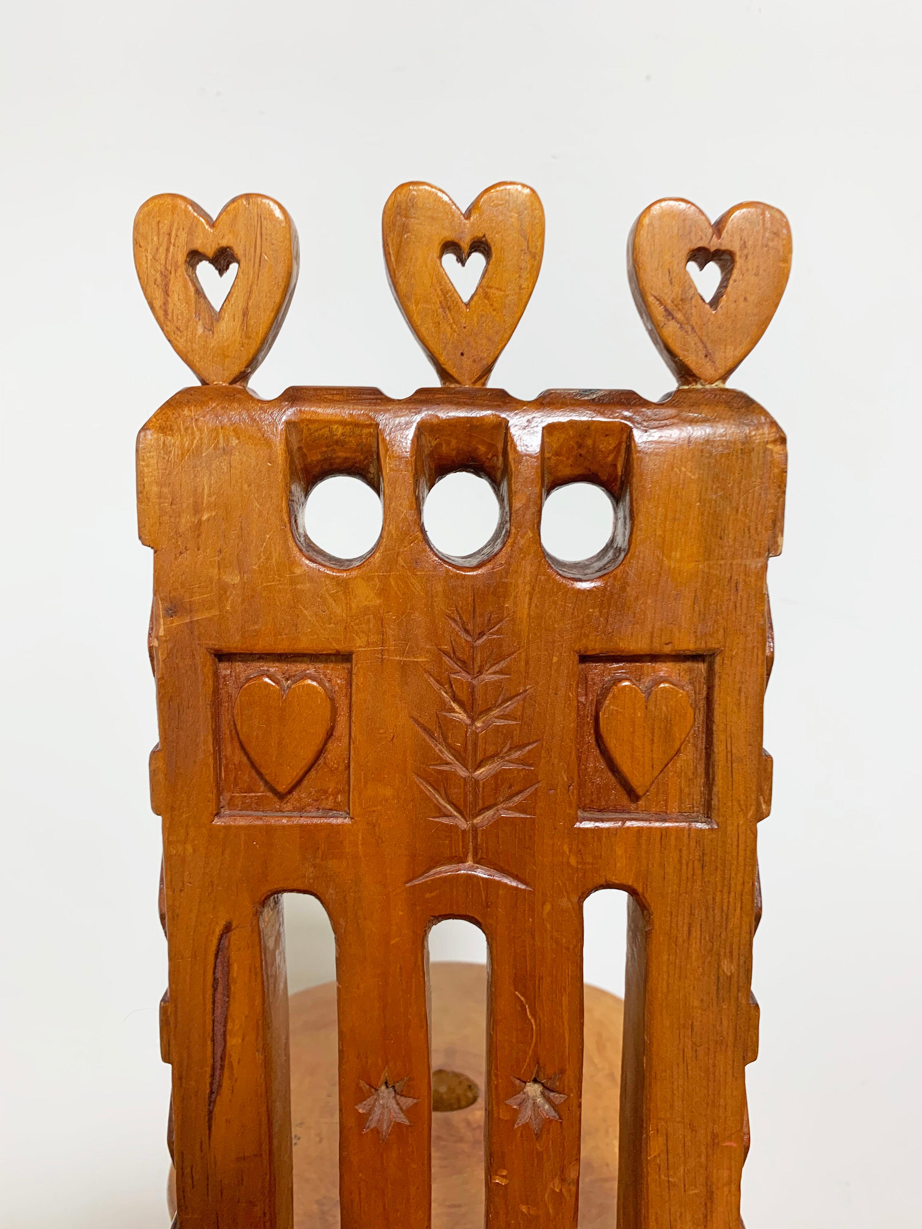 Pine Hand Carved Folk Art Chairs by Joseph Deveau, Circa 1950s For Sale
