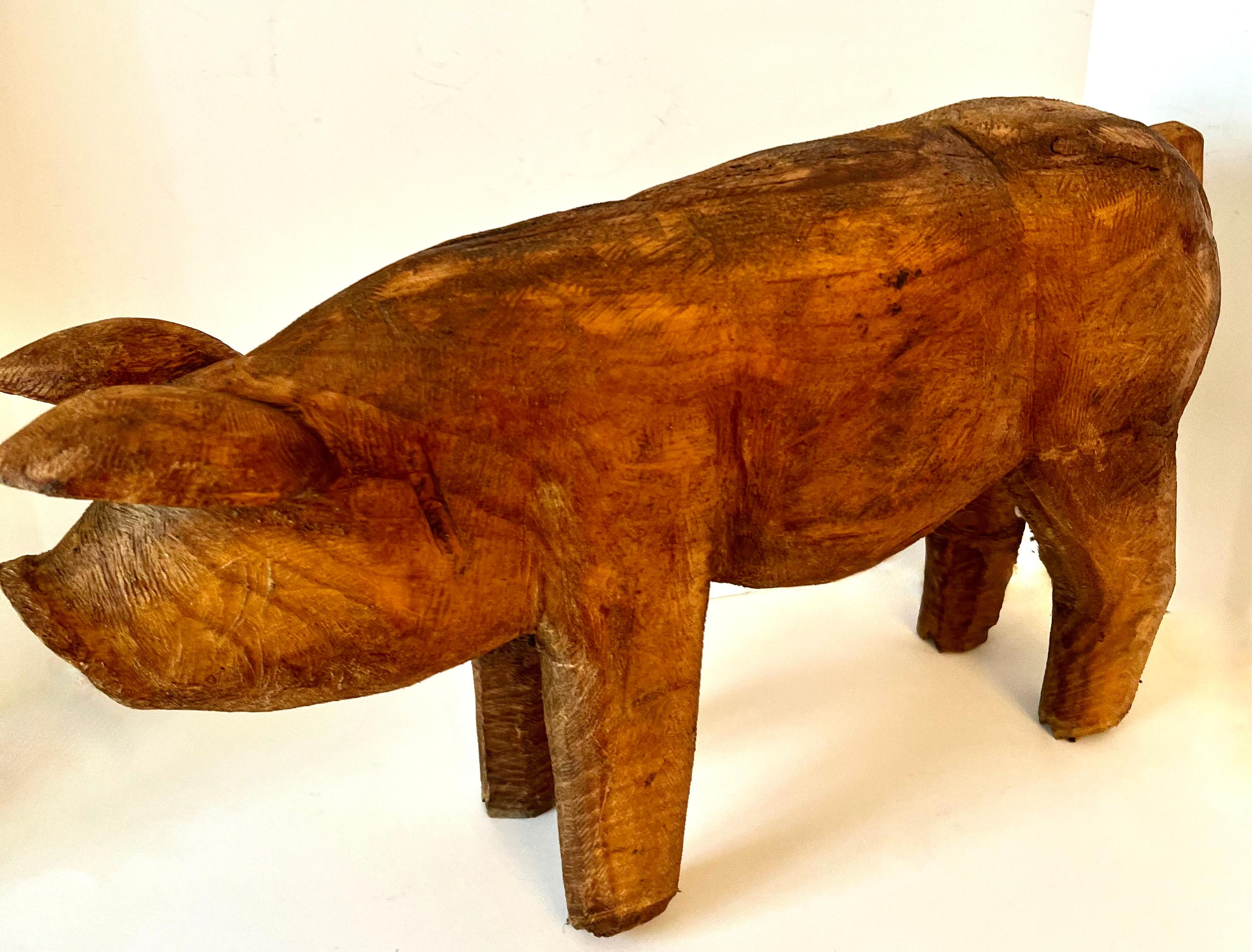 Hand Carved Folk Art Standing Pig For Sale 5