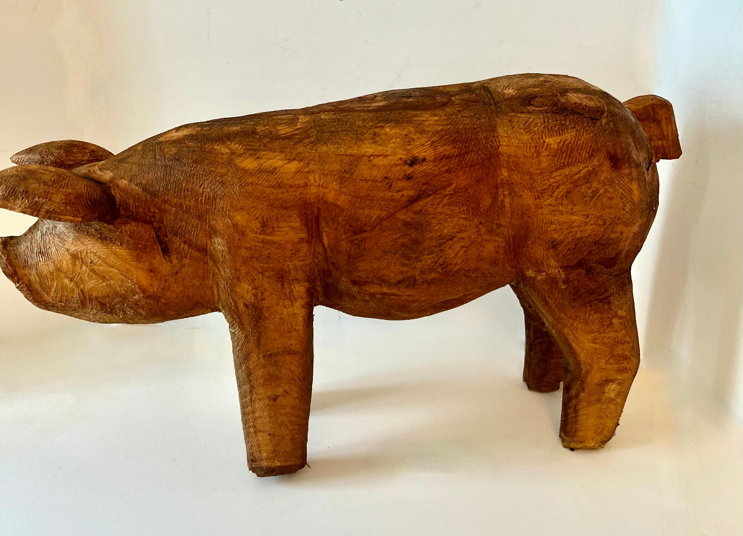 Hand Carved Folk Art Standing Pig For Sale 6
