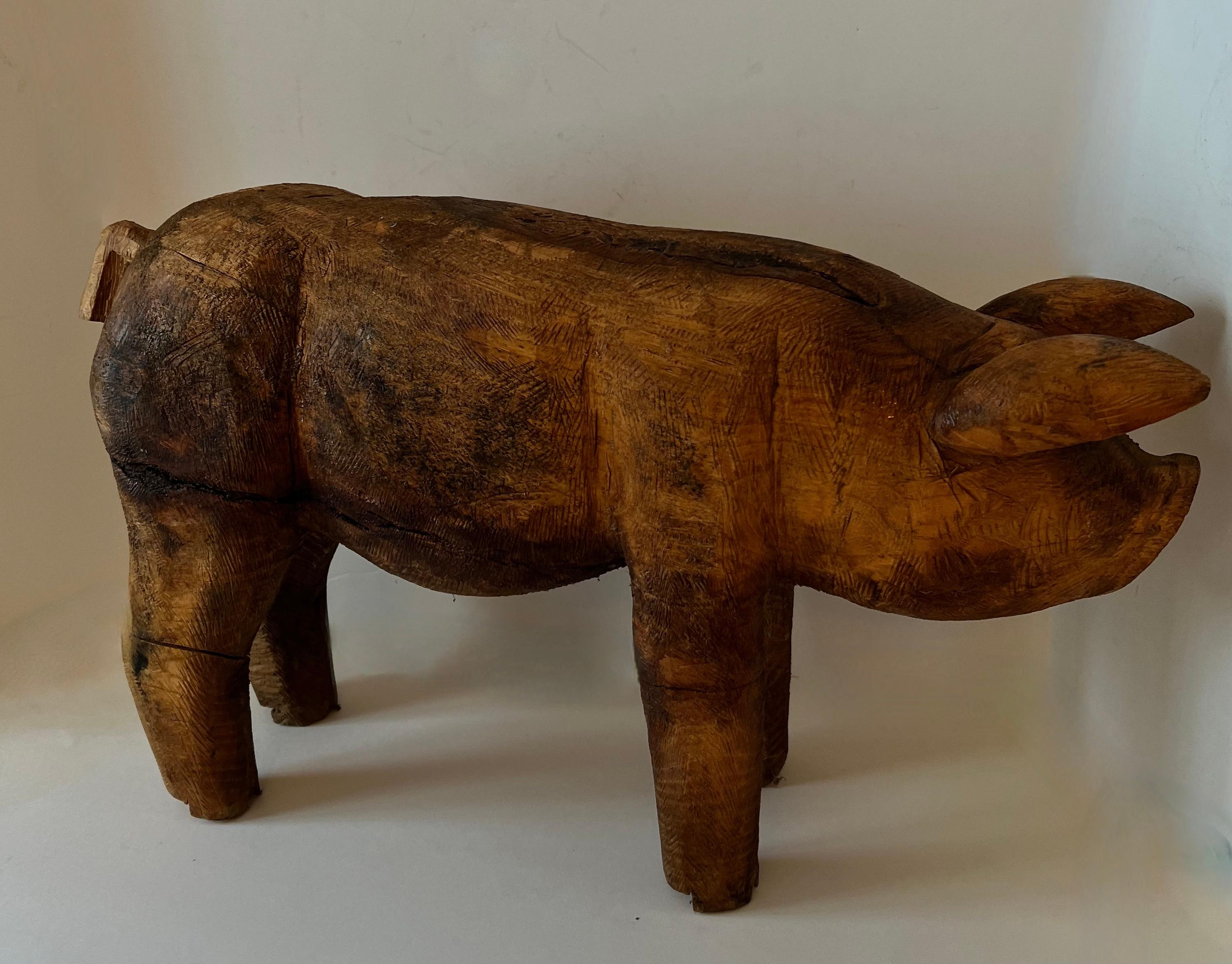 Hand-Carved Hand Carved Folk Art Standing Pig For Sale