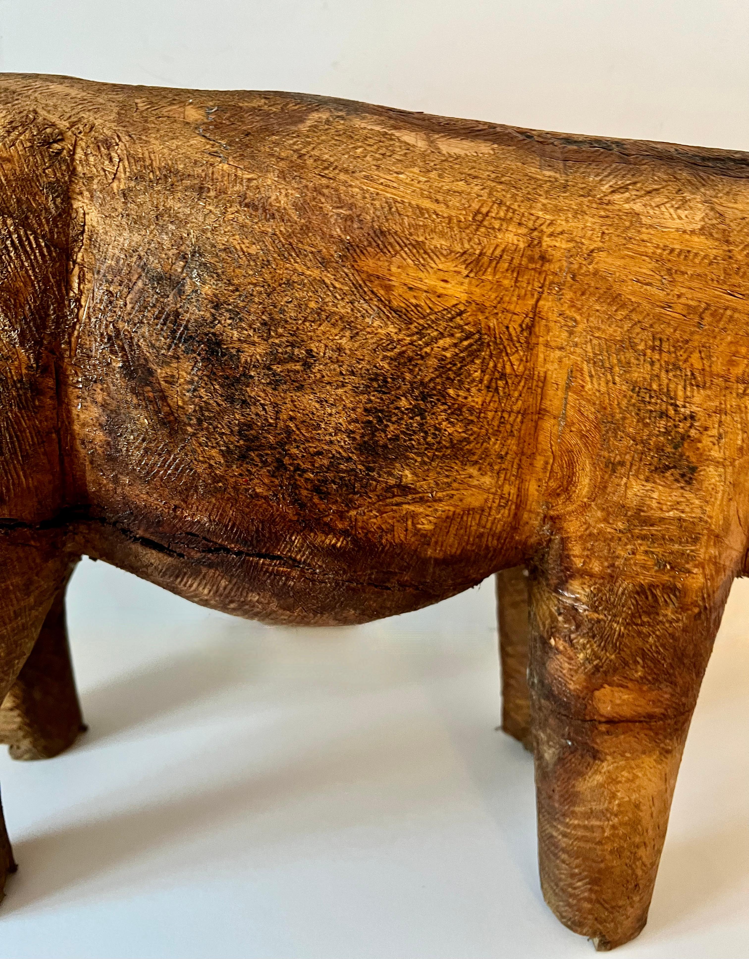Wood Hand Carved Folk Art Standing Pig For Sale