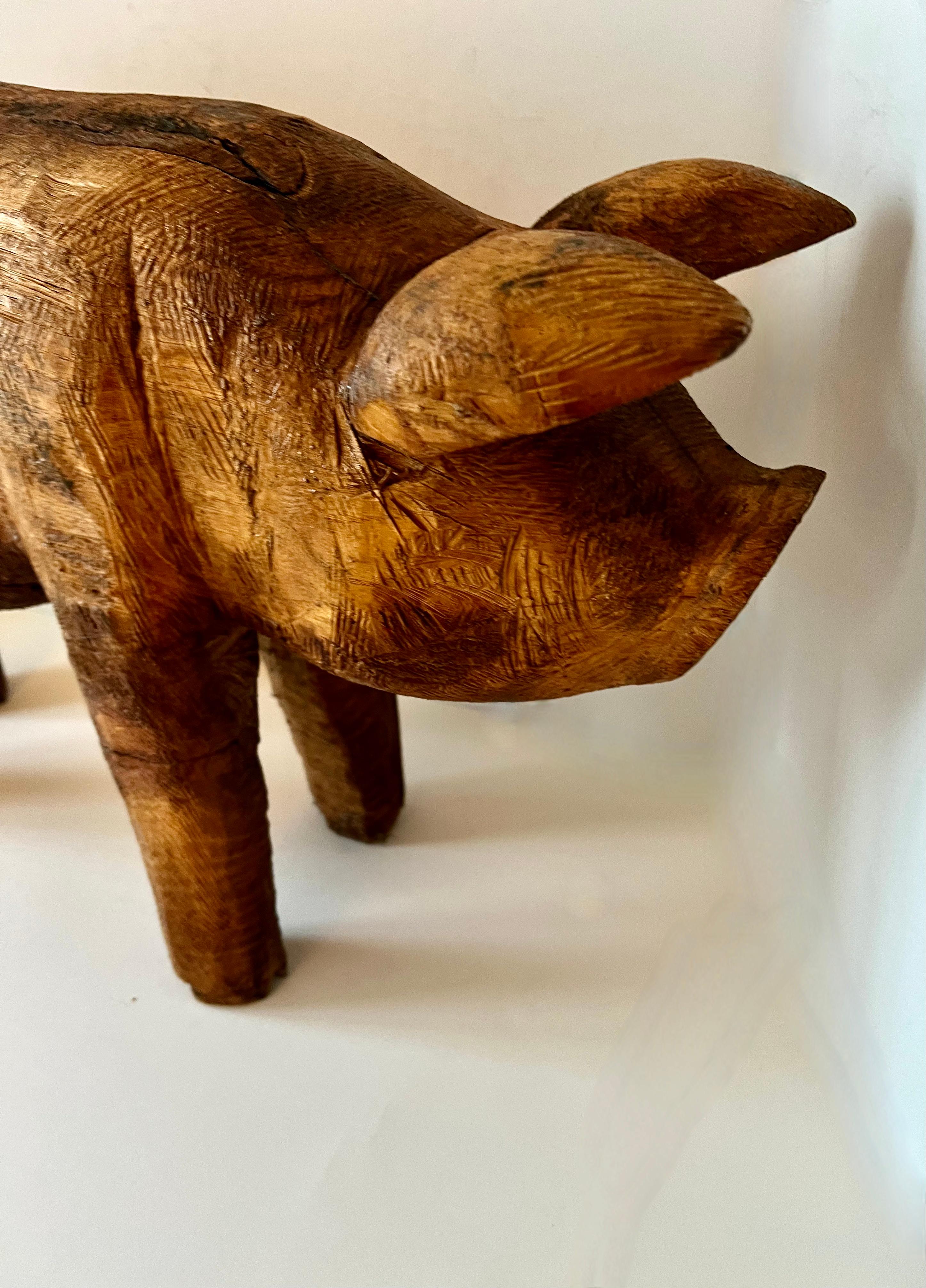 Hand Carved Folk Art Standing Pig For Sale 1