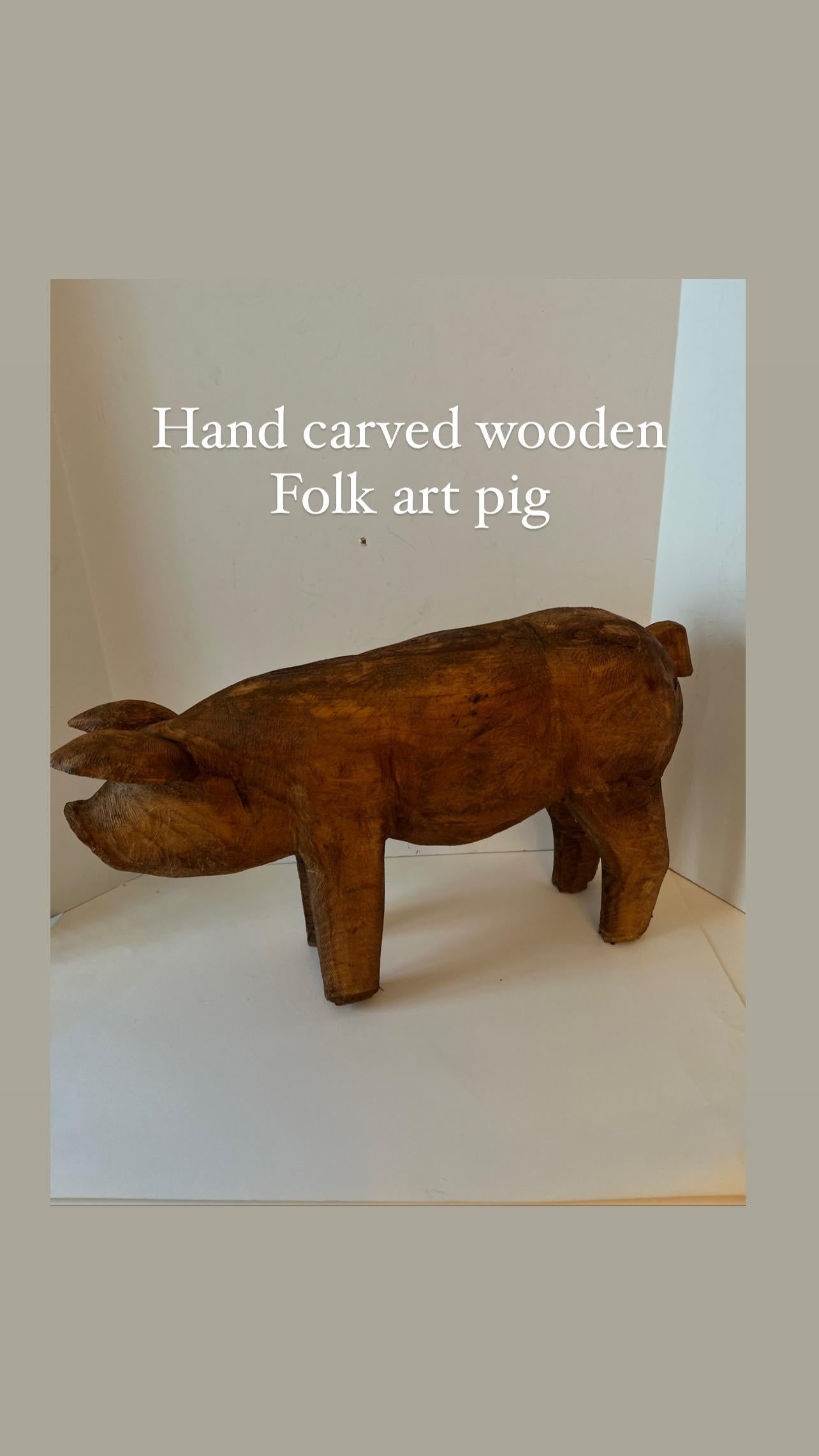 Hand Carved Folk Art Standing Pig For Sale 3