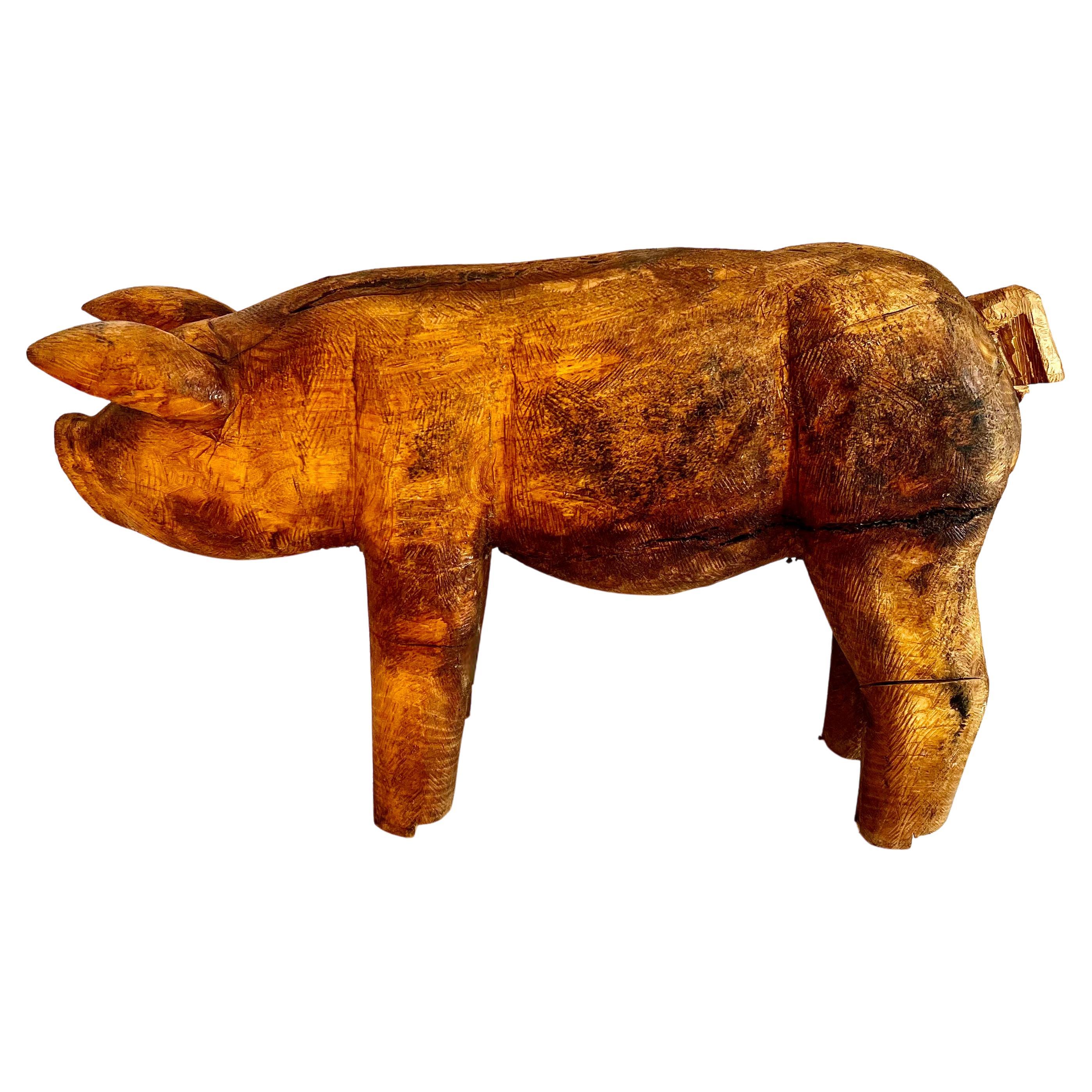 Hand Carved Folk Art Stehendes Schwein im Angebot