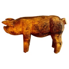 Hand Carved Folk Art Standing Pig