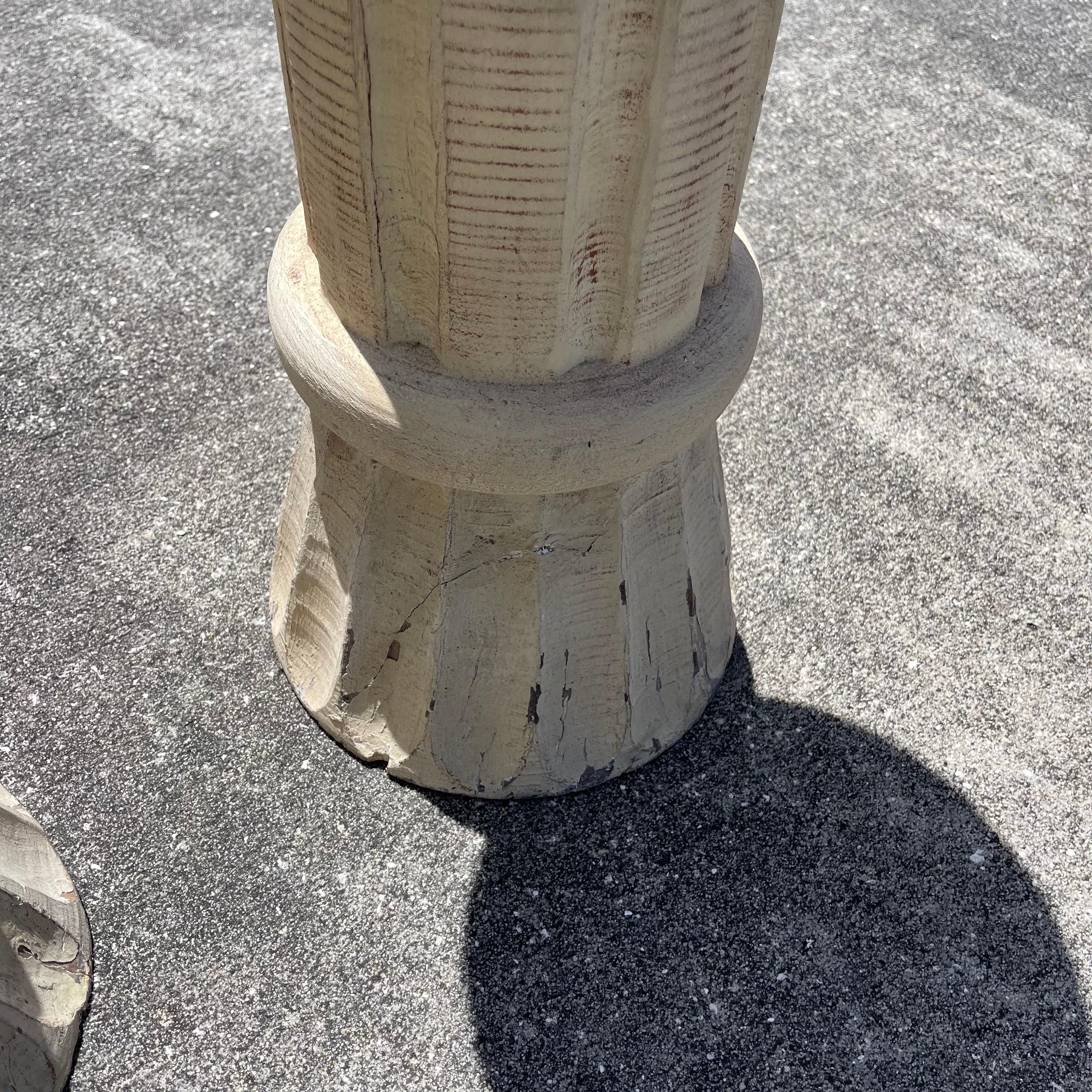 Hand Carved Folk Art Tulip Clematis Floral Flower Pot Planter Plant Stands, Pair For Sale 6