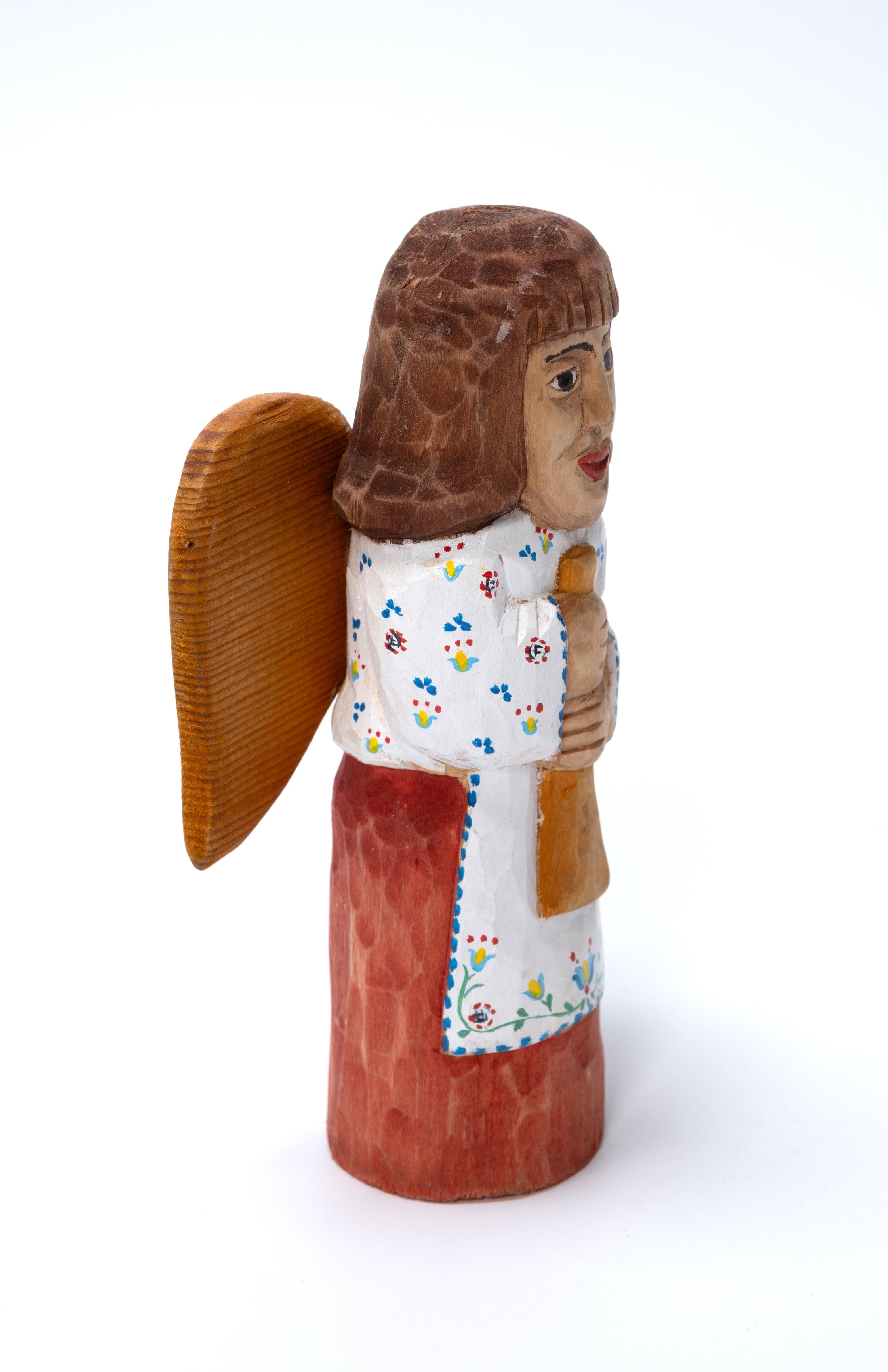 Hand-Carved Hand Carved Folk Art Willow Wood Angel Figurative Sculpture Poland C.1950  For Sale