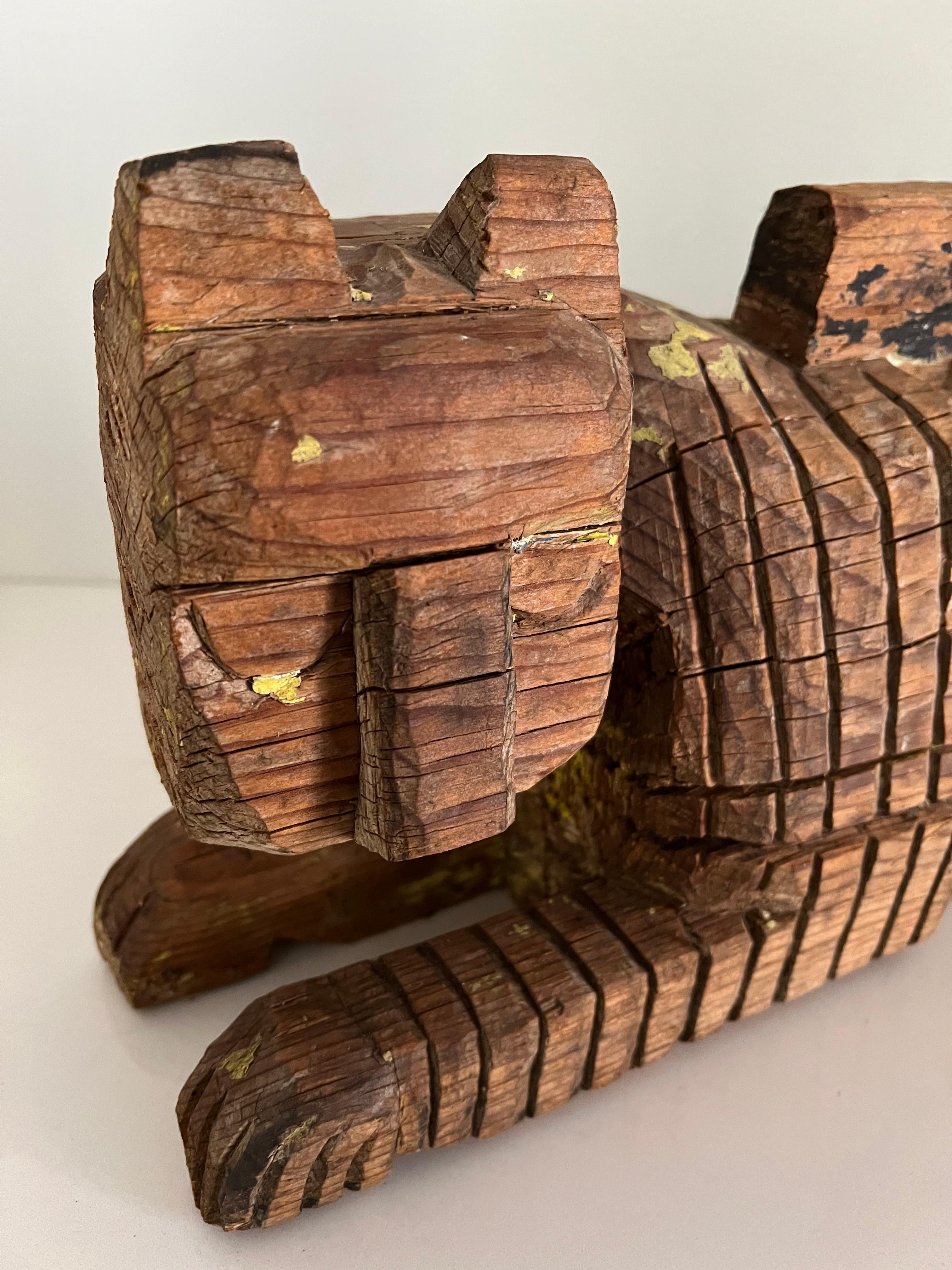 Hand Carved Folk Art Wooden Cat or Panther For Sale 2