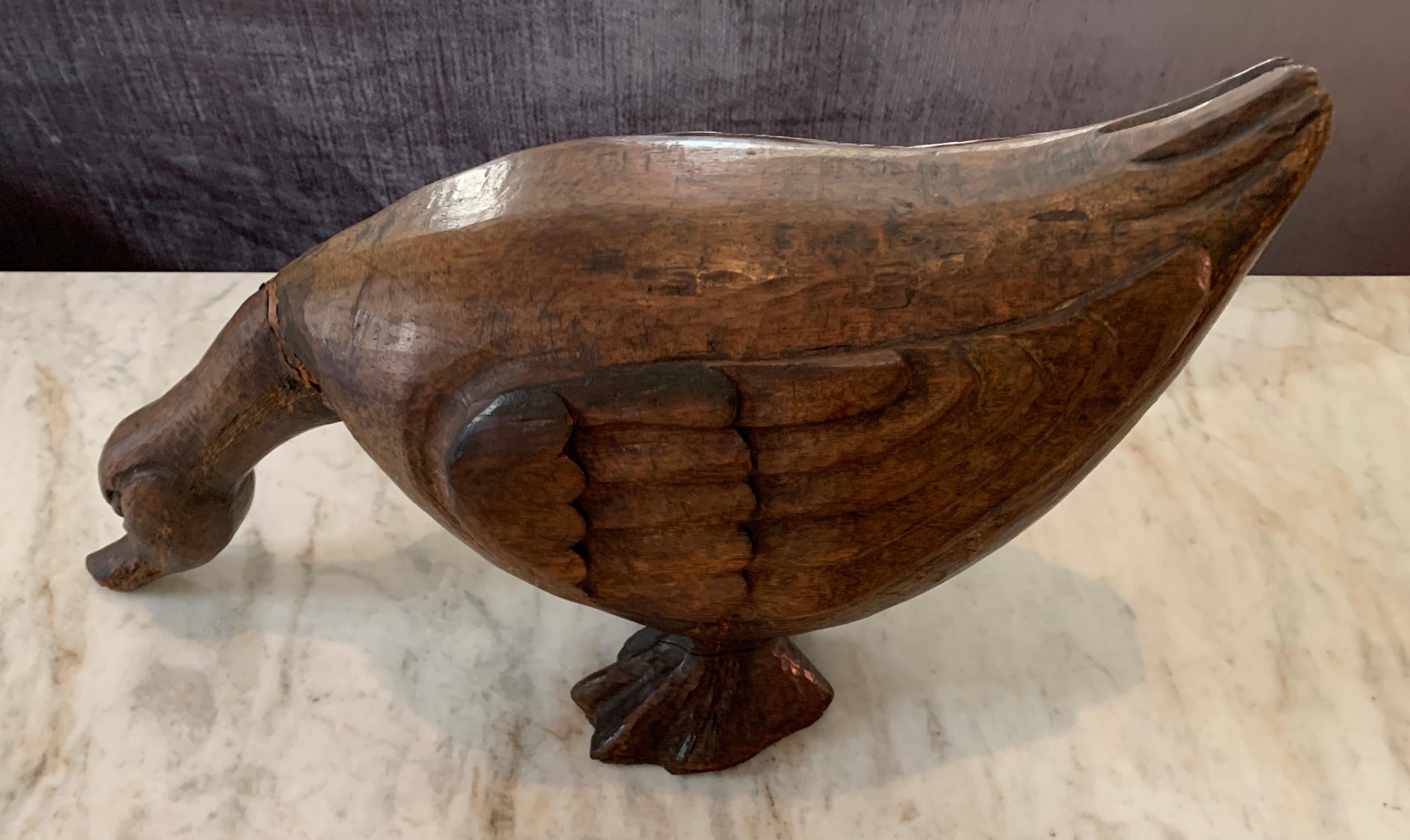 Hand-Carved Hand Carved Folk Art Wooden Duck For Sale