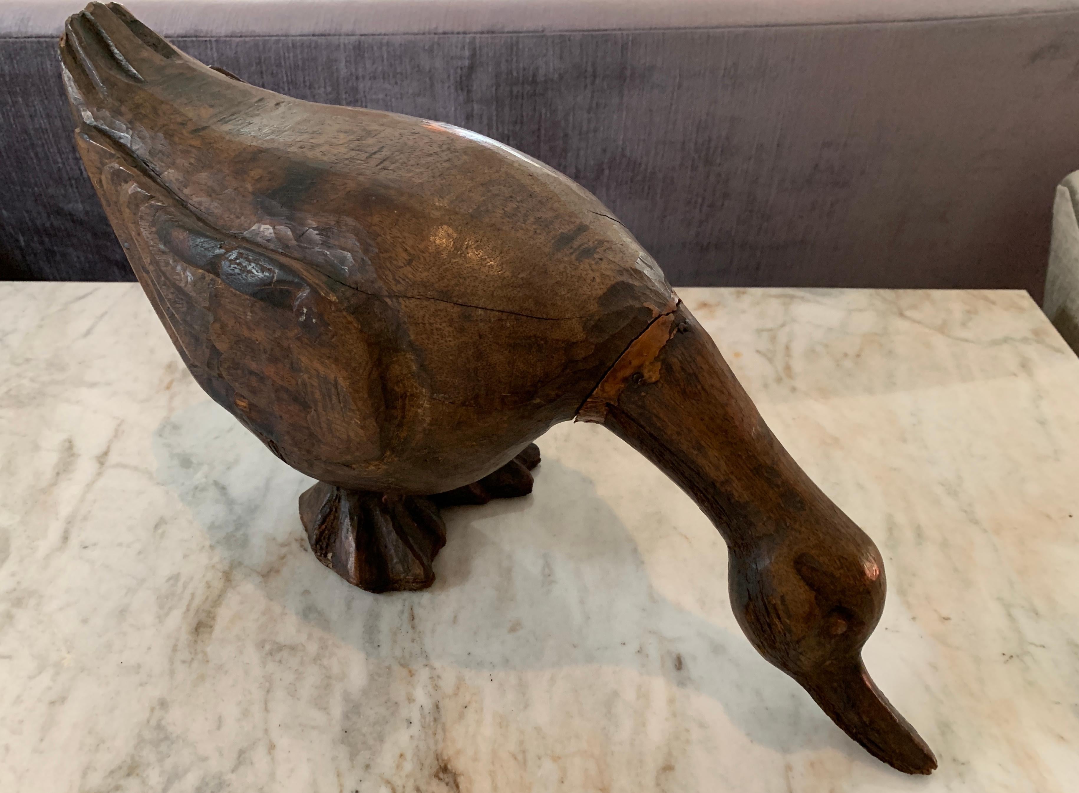Hand Carved Folk Art Wooden Duck For Sale 1