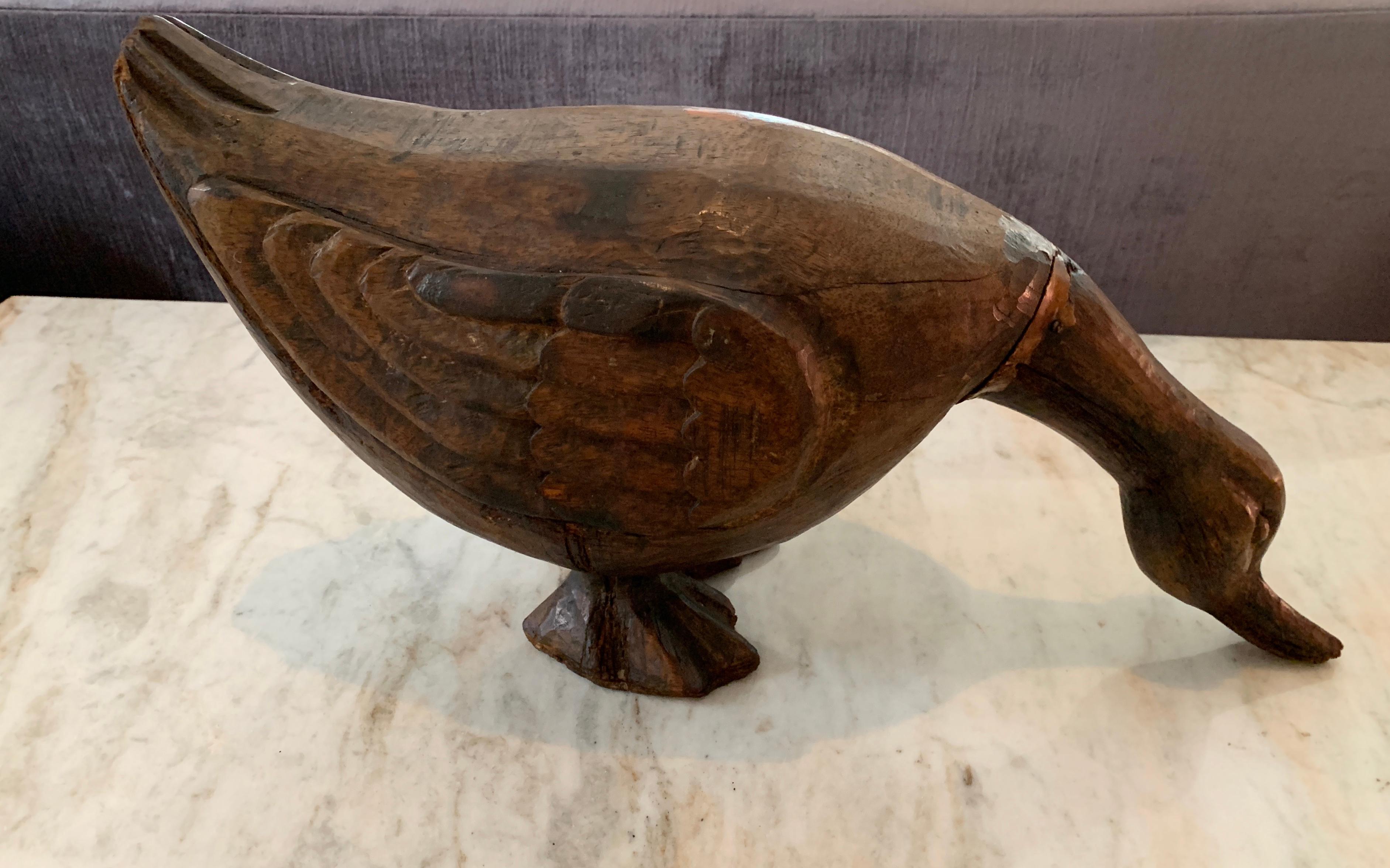 Hand Carved Folk Art Wooden Duck For Sale 2