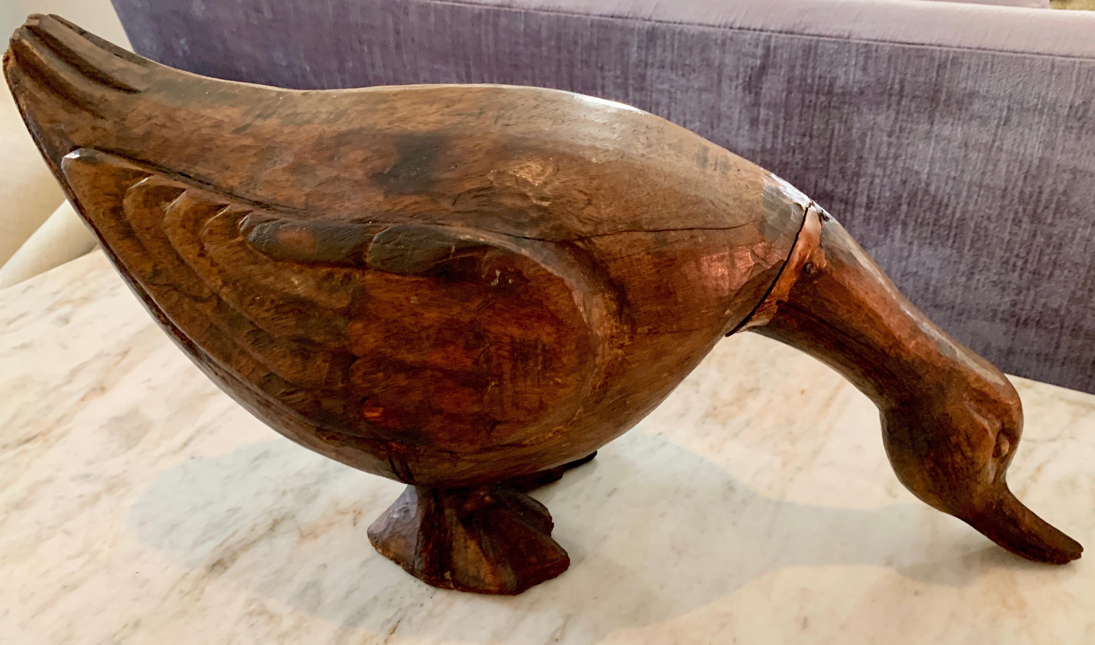 Hand Carved Folk Art Wooden Duck For Sale 3