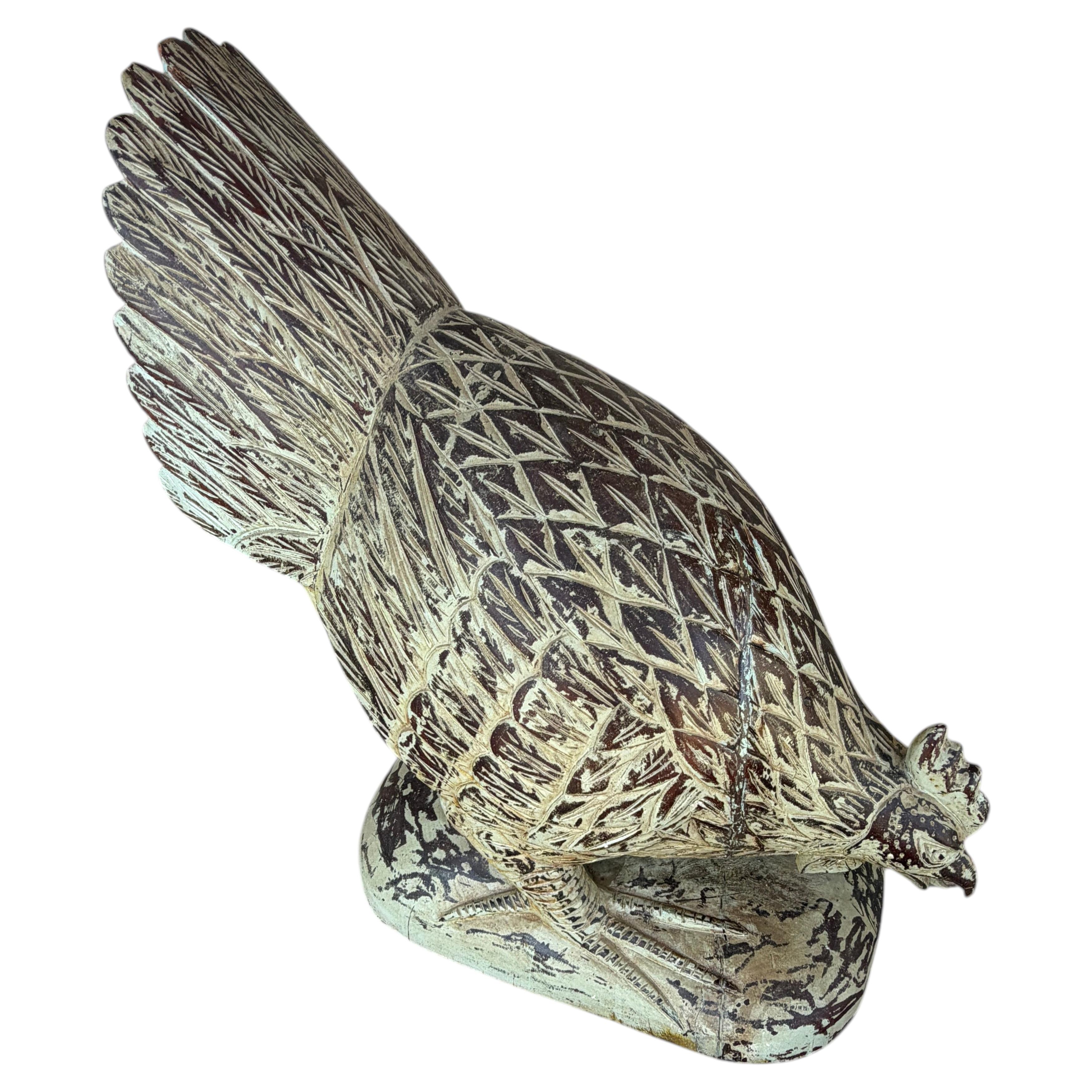 Hand Carved Folk Art Wooden Rooster