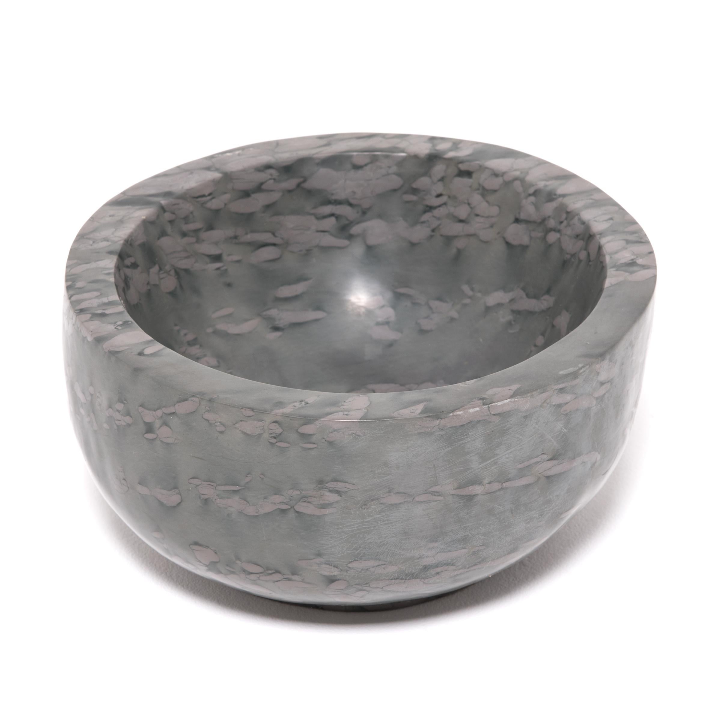 Organic Modern Hand Carved Footed Zhenzhu Stone Basin For Sale