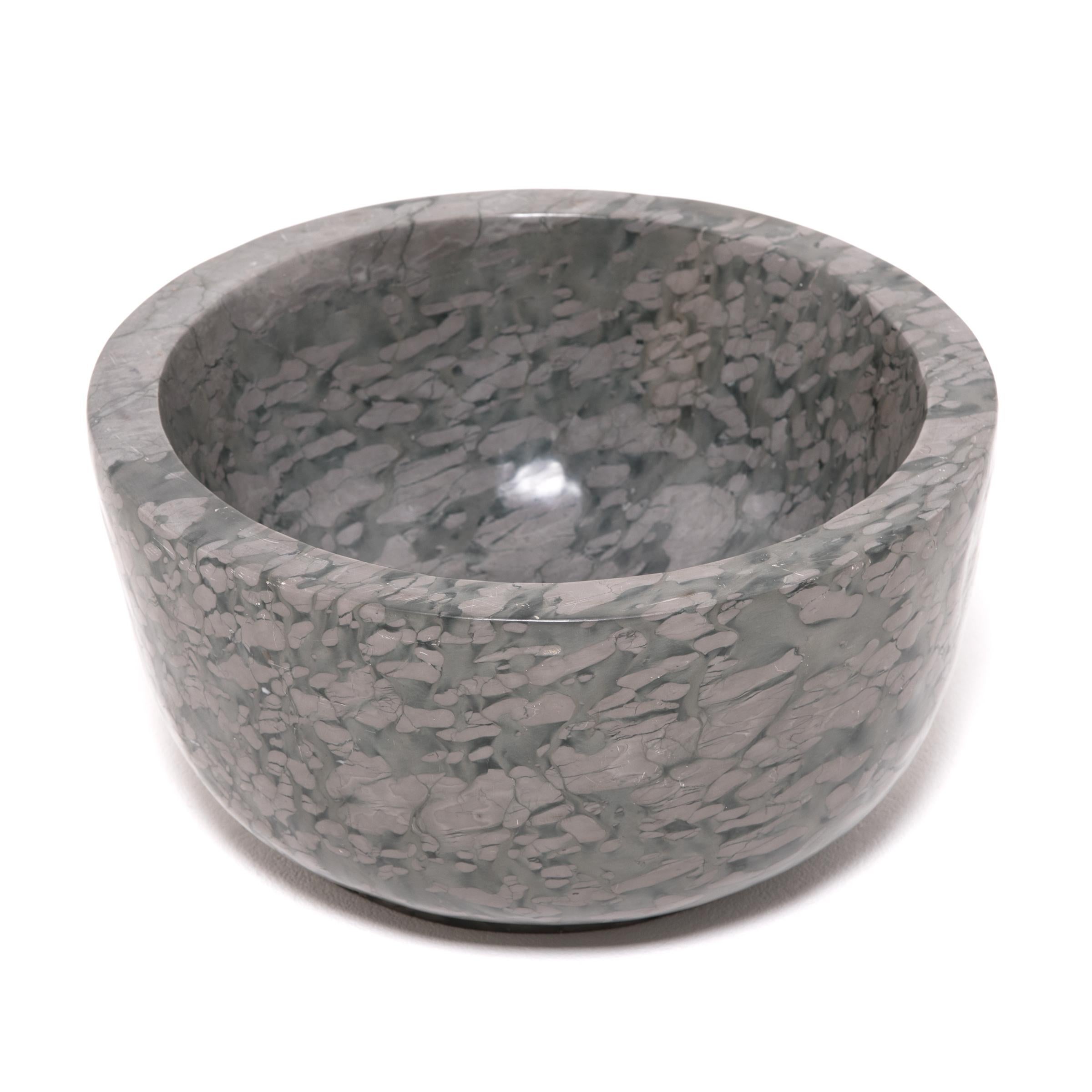 Organic Modern Hand Carved Footed Zhenzhu Stone Basin For Sale
