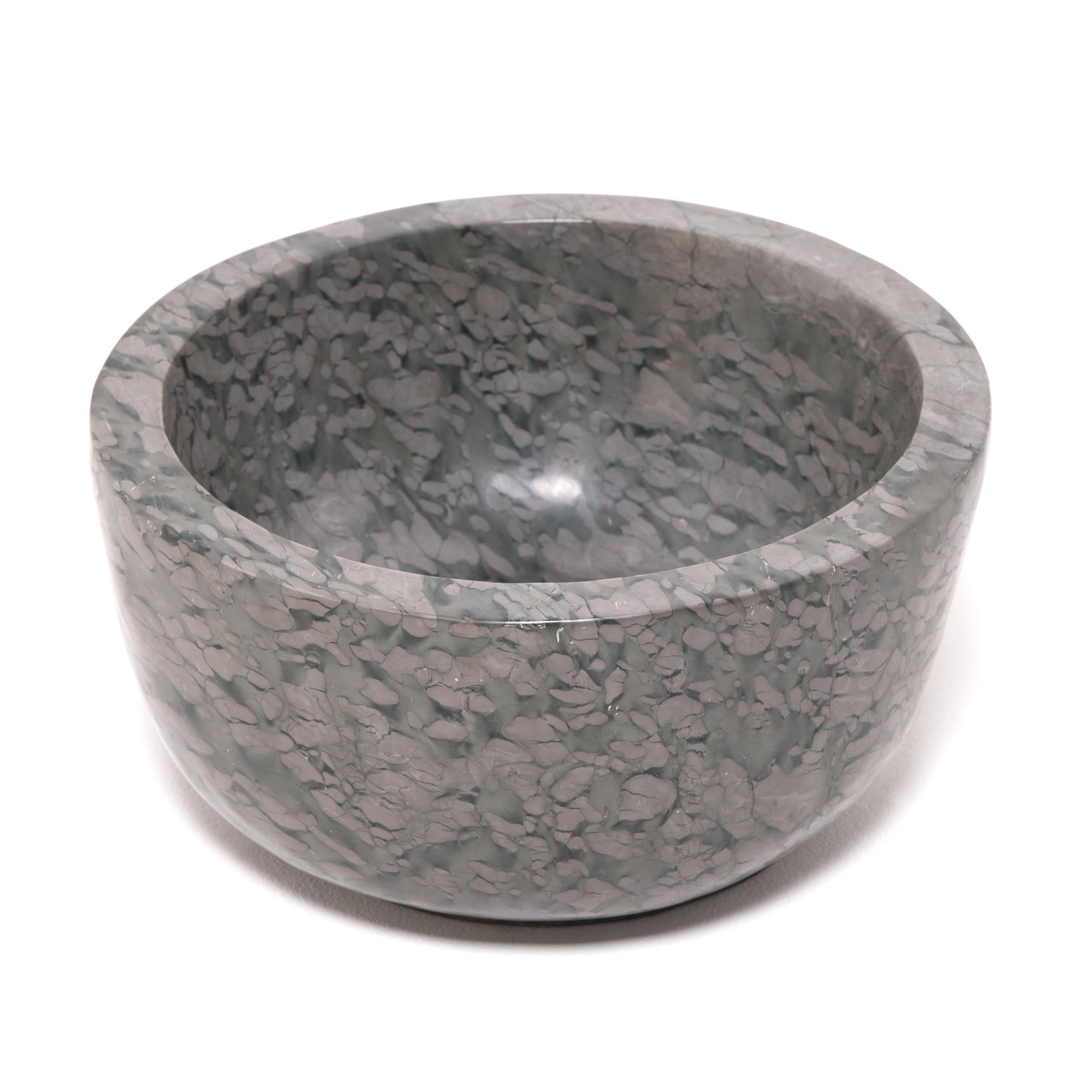 Chinese Hand Carved Footed Zhenzhu Stone Basin For Sale