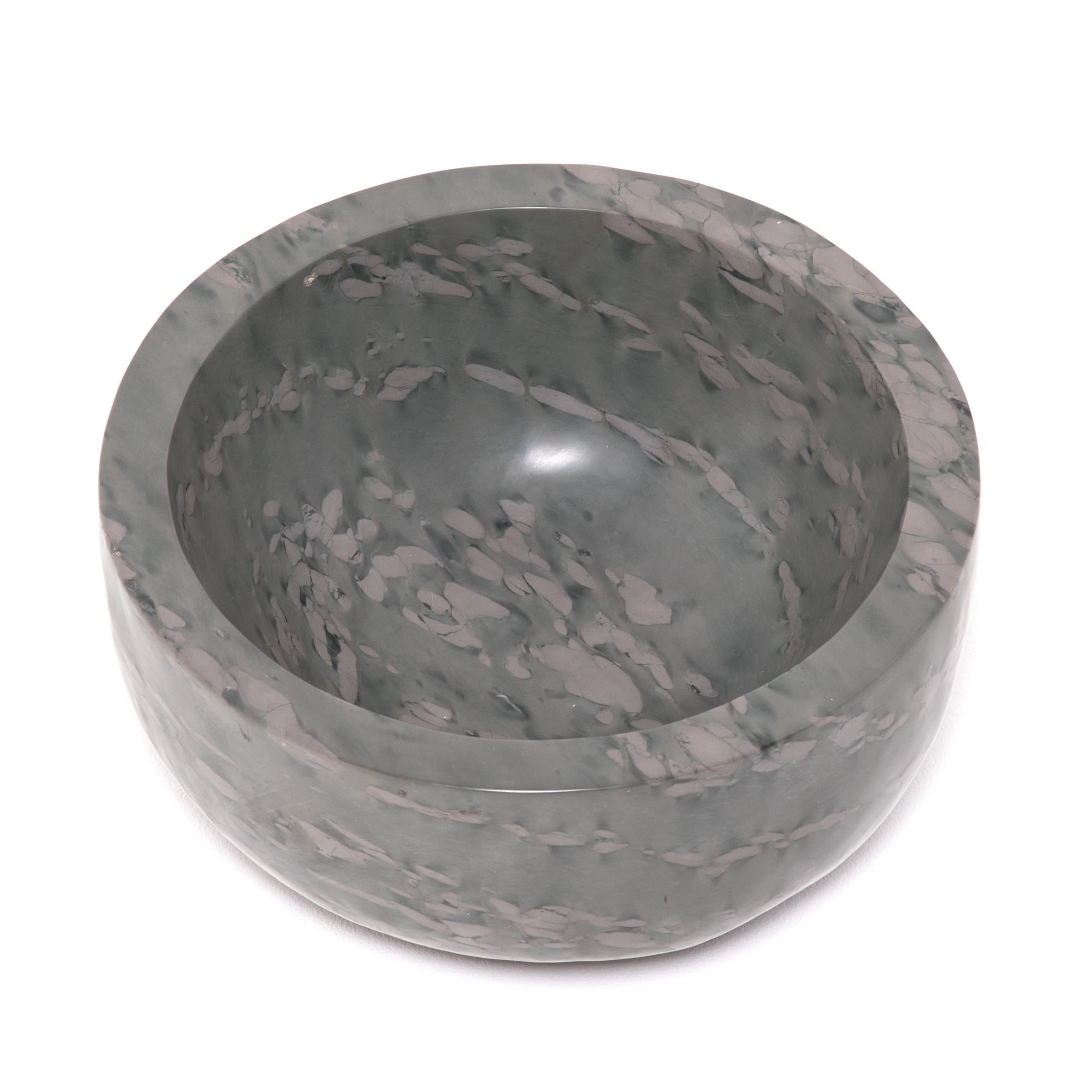 Polished Hand Carved Footed Zhenzhu Stone Basin For Sale