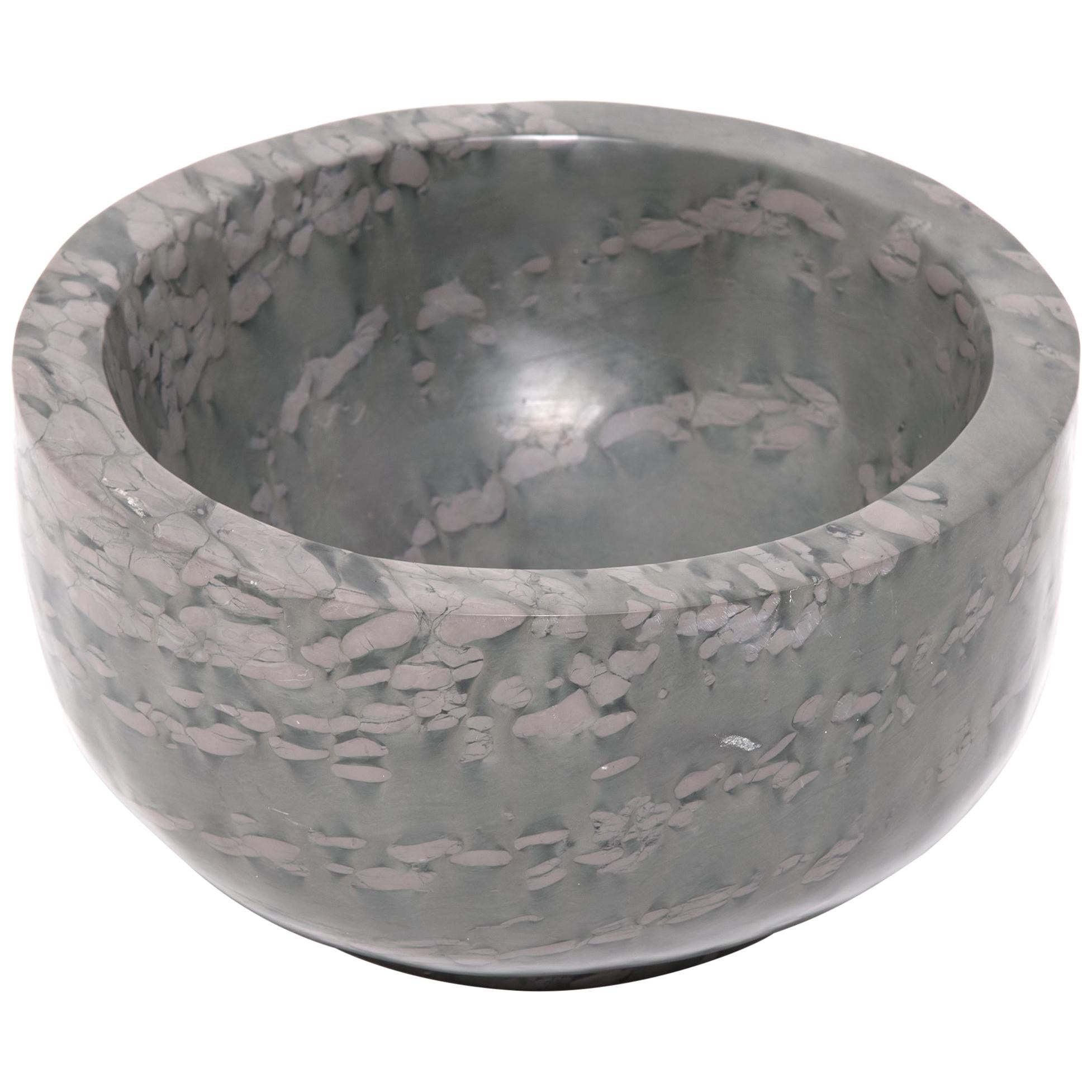 Hand Carved Footed Zhenzhu Stone Basin For Sale