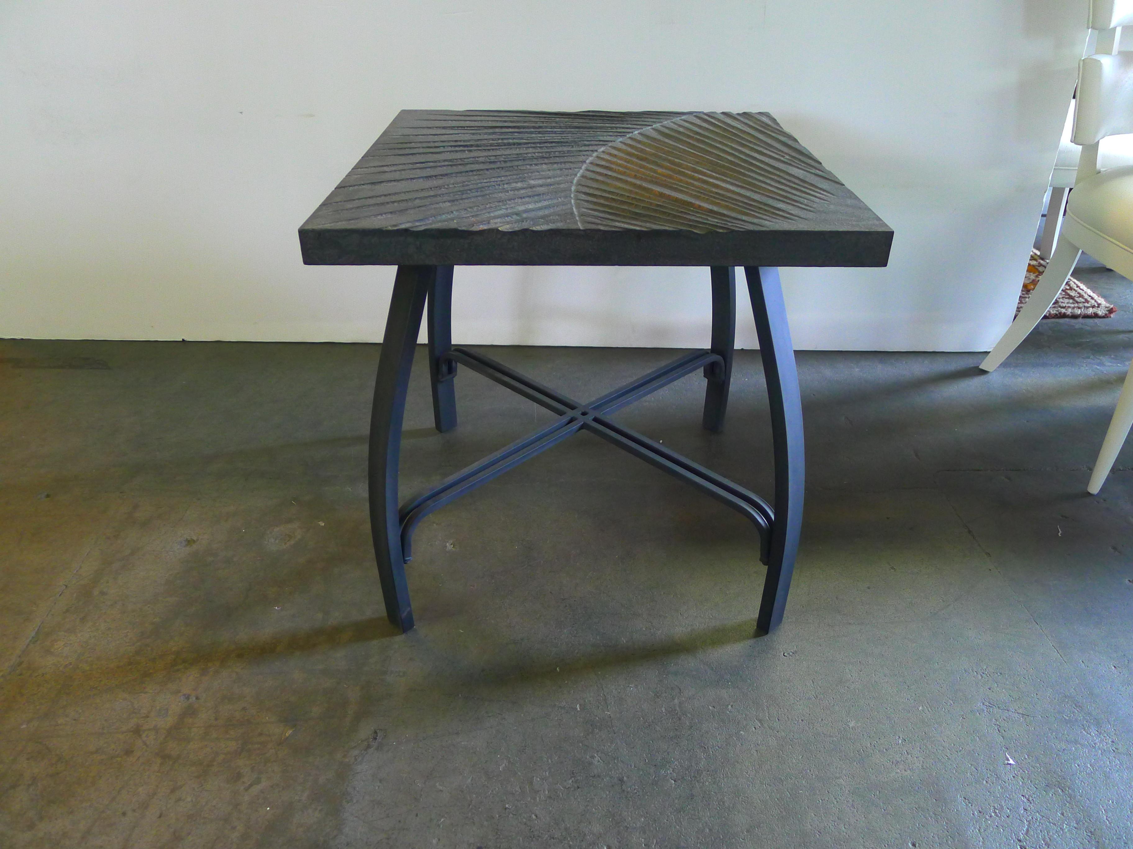 American Hand Carved Fossil Table by Paul Marra Design For Sale