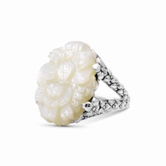 Hand Carved Freeform Mother of Pearl Double Shank Ring in Sterling Silver