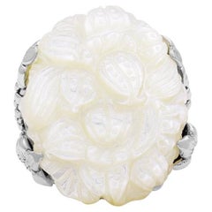 Hand Carved Freeform Mother of Pearl Double Shank Ring in Sterling Silver