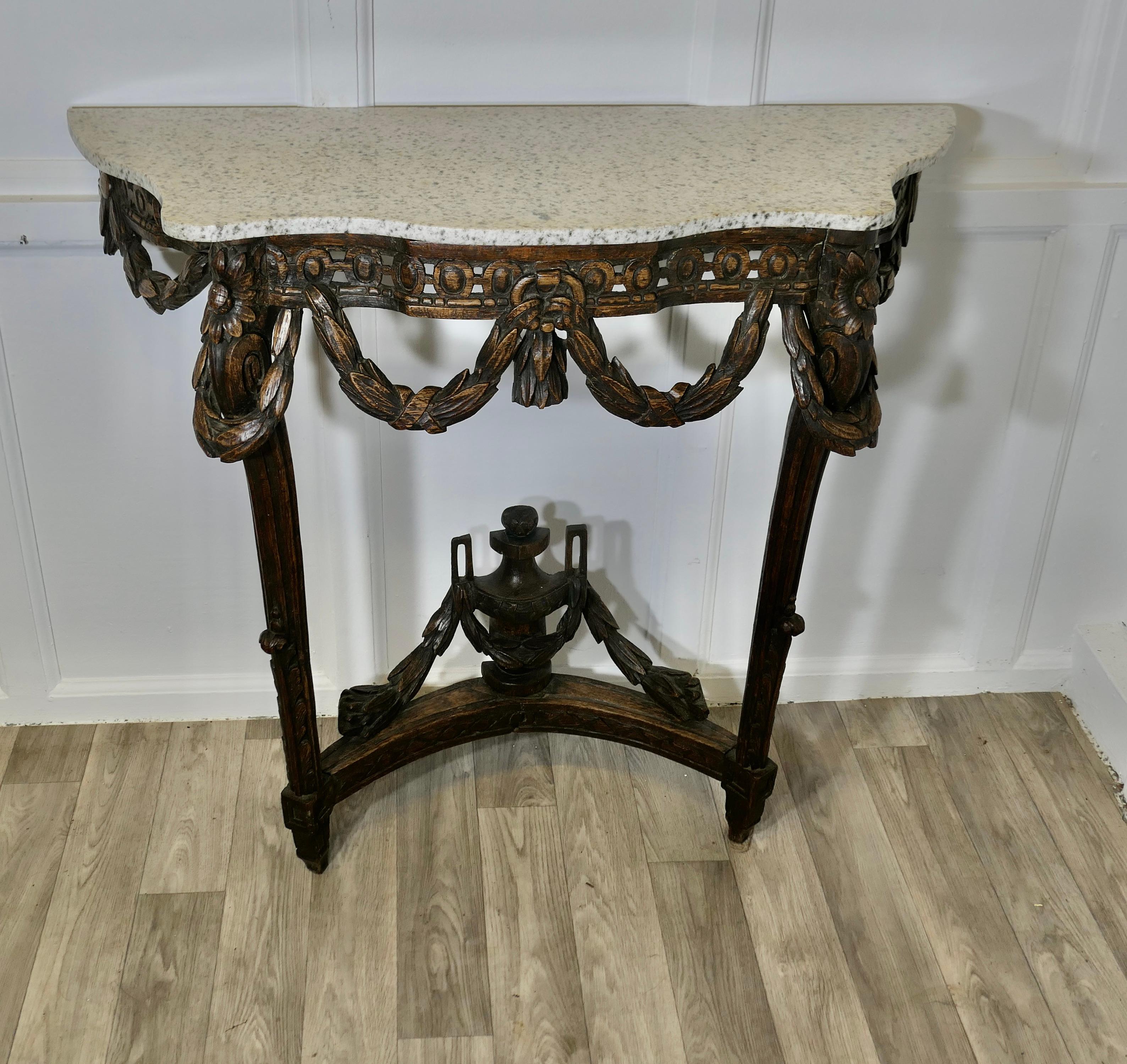 Baroque Hand Carved French Console Table, with Granite Top For Sale