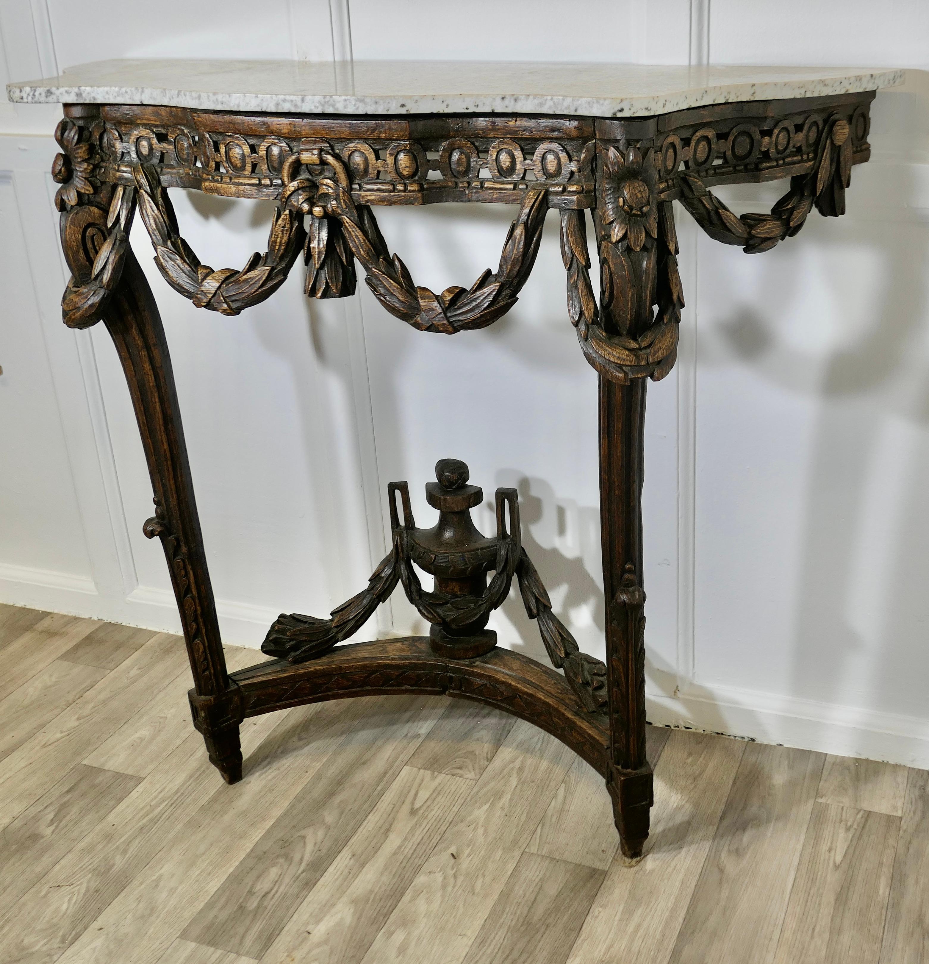 Hand Carved French Console Table, with Granite Top In Good Condition For Sale In Godshill, Isle of Wight