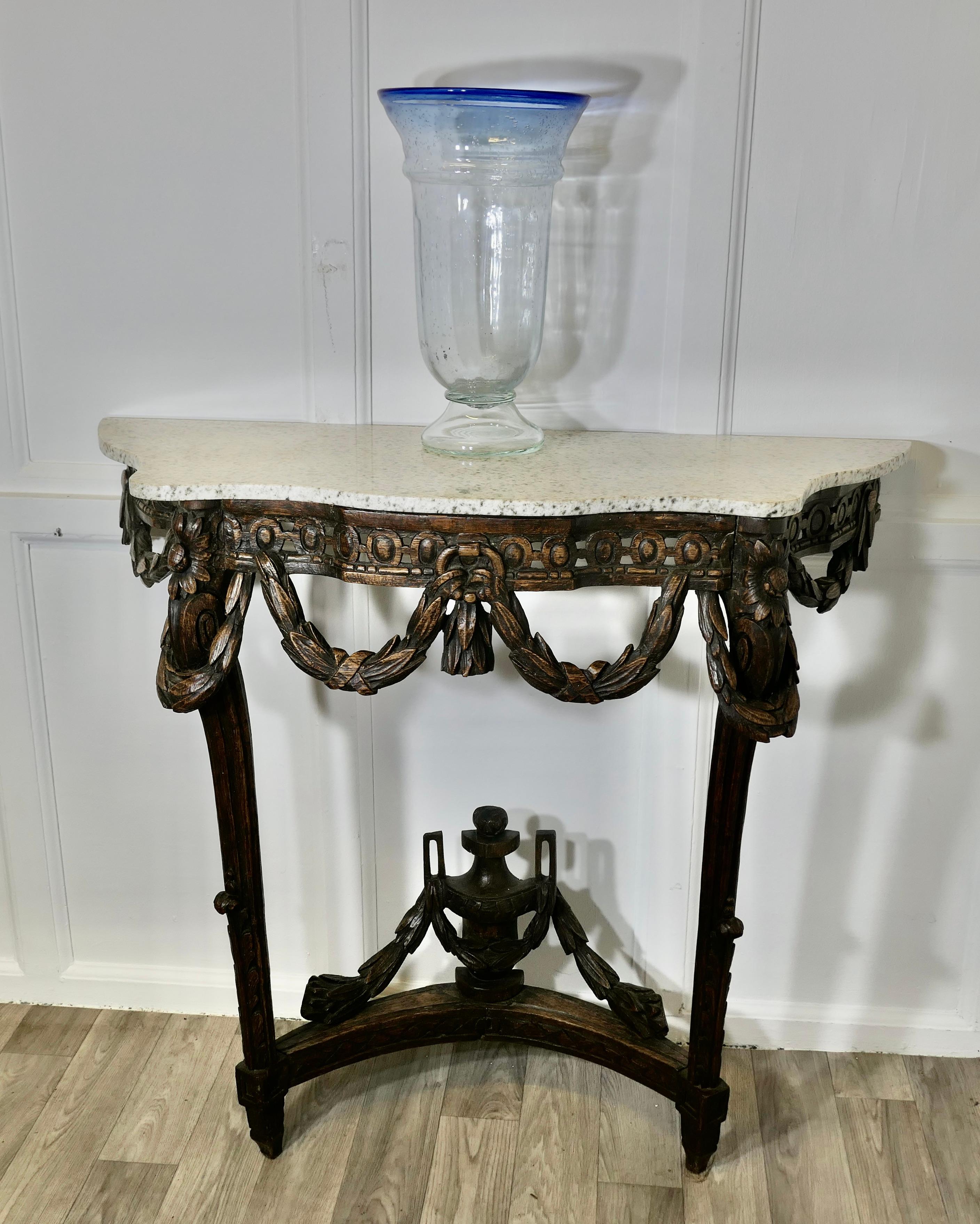 19th Century Hand Carved French Console Table, with Granite Top For Sale