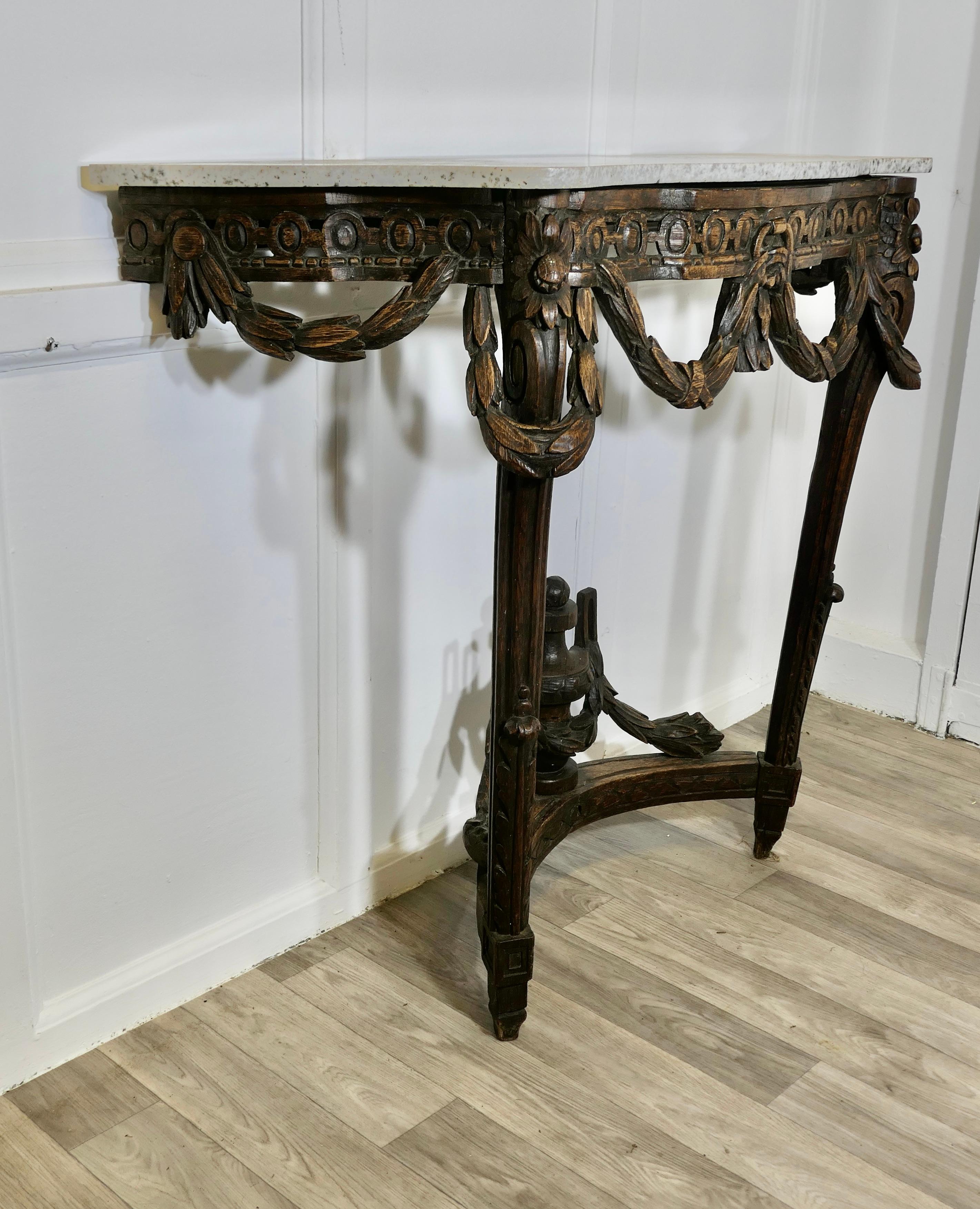 Hand Carved French Console Table, with Granite Top For Sale 1