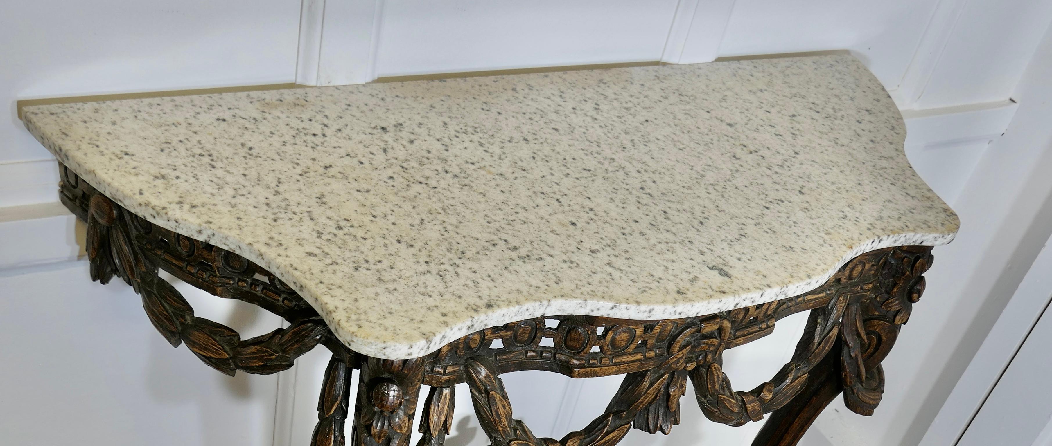 Hand Carved French Console Table, with Granite Top For Sale 3