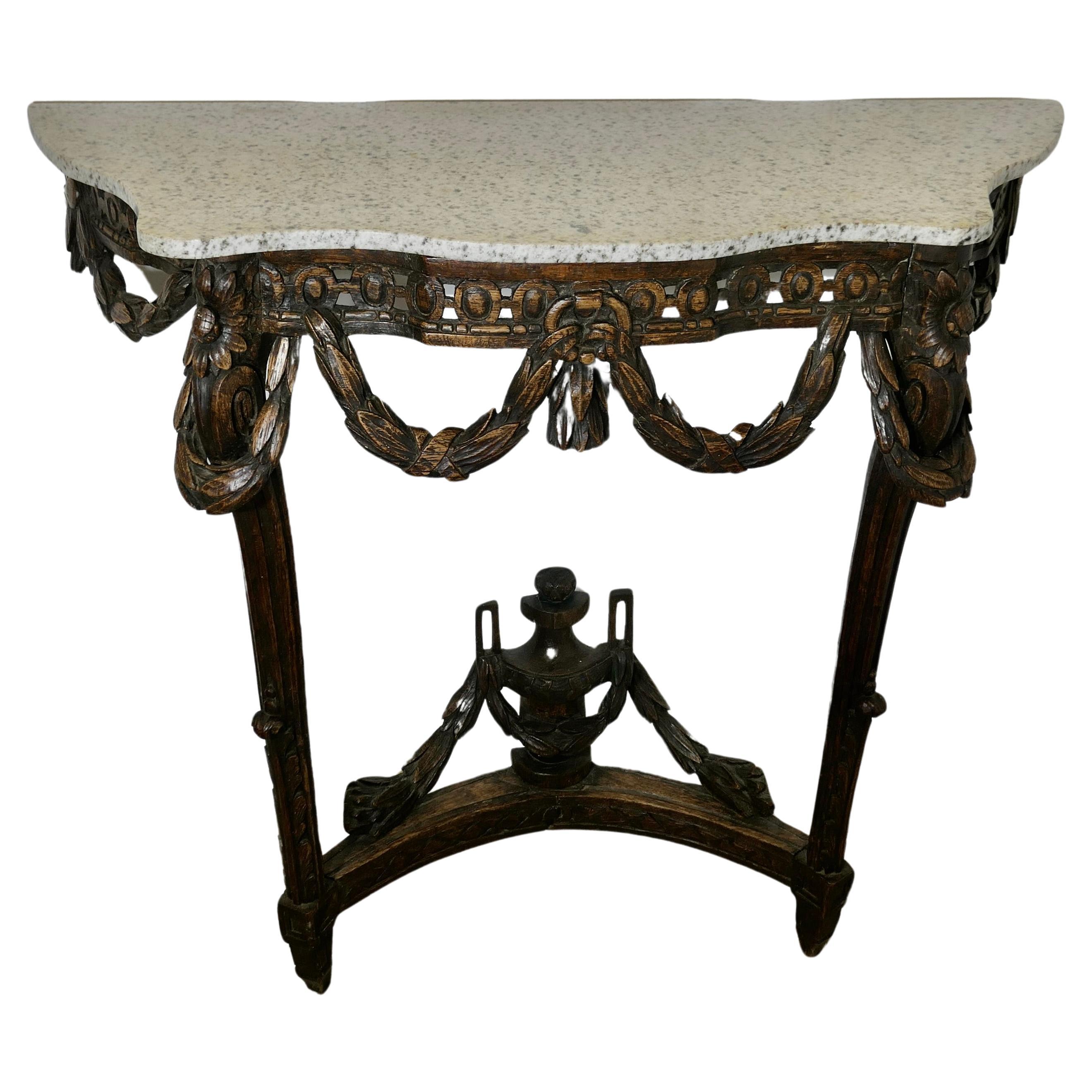 Hand Carved French Console Table, with Granite Top For Sale