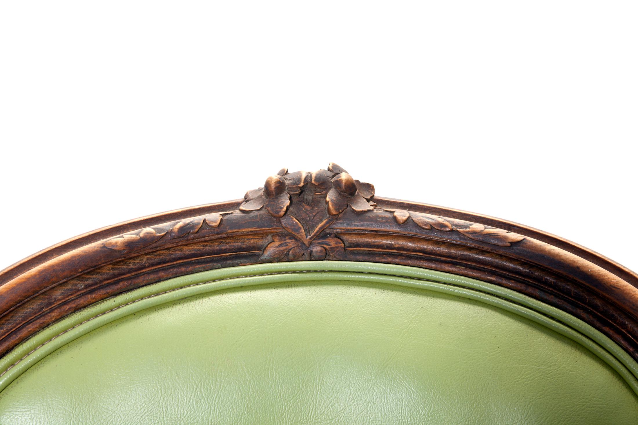 Hand-Carved Hand Carved French Dining Chairs/Chartreuse Vinyl Upholstery - Set/4