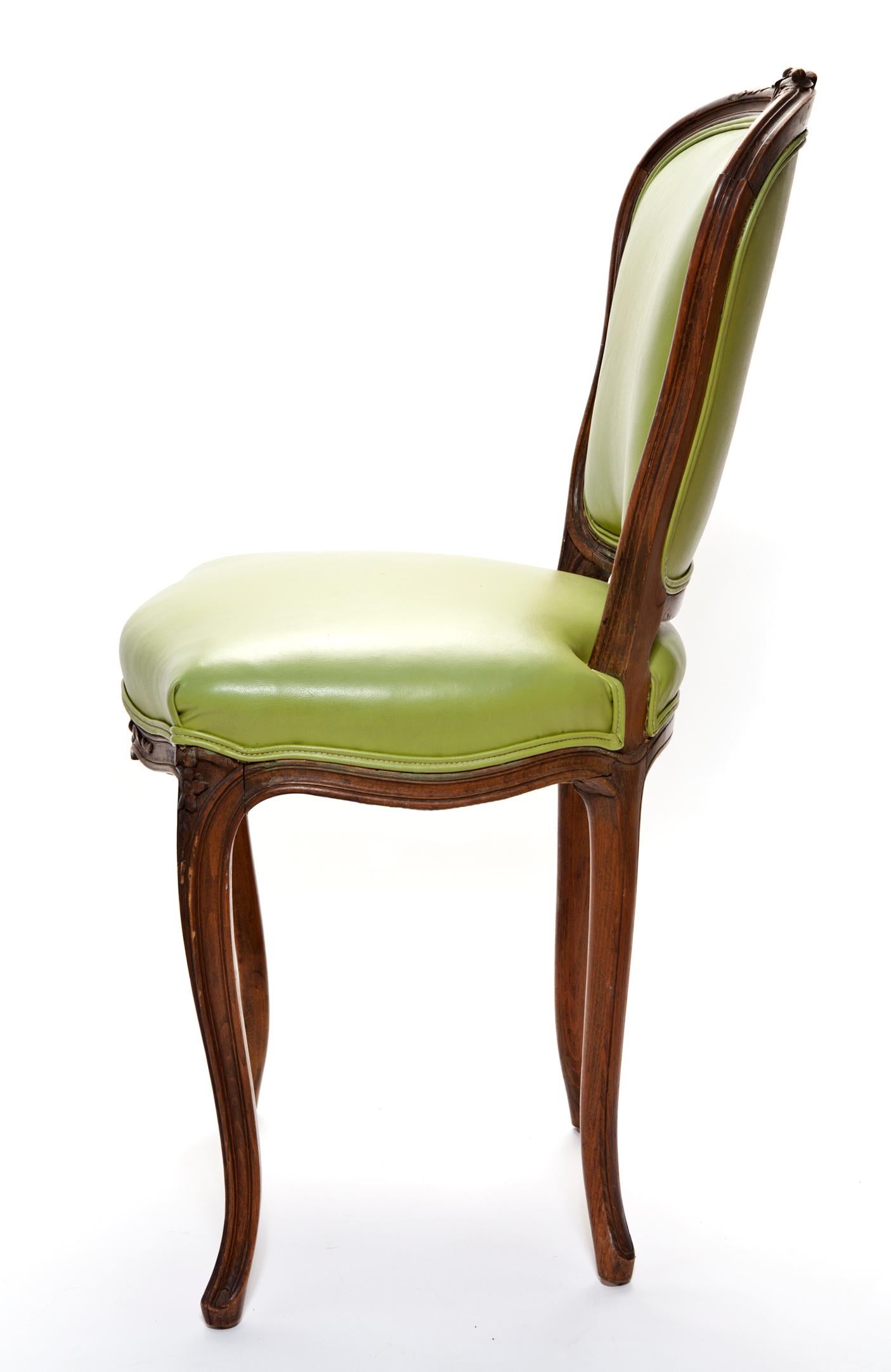 Hand Carved French Dining Chairs/Chartreuse Vinyl Upholstery - Set/4 1