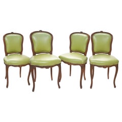 Hand Carved French Dining Chairs/Chartreuse Vinyl Upholstery - Set/4