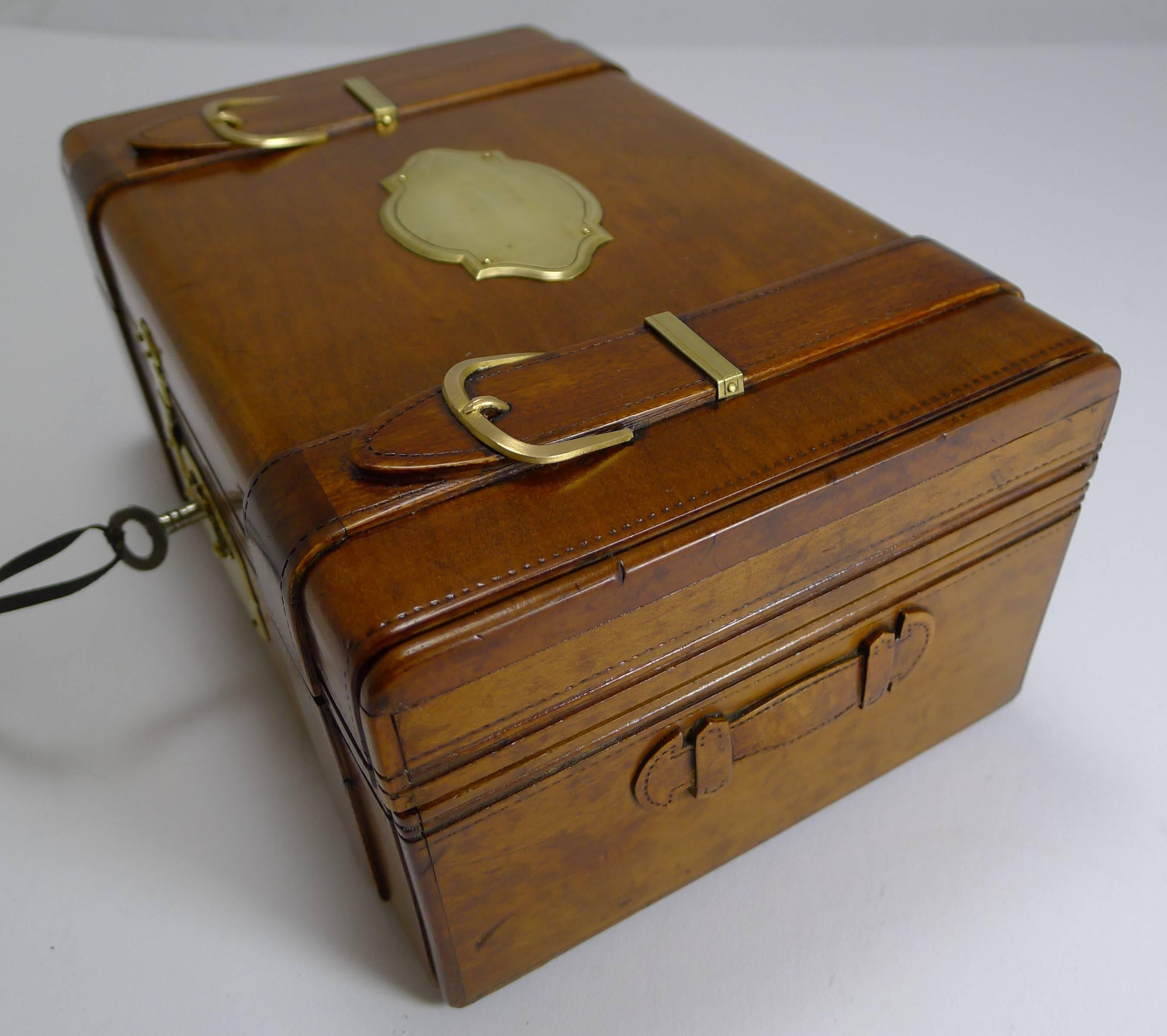 Late Victorian Hand-Carved French Jewelry Box, Miniature Trunk, circa 1880