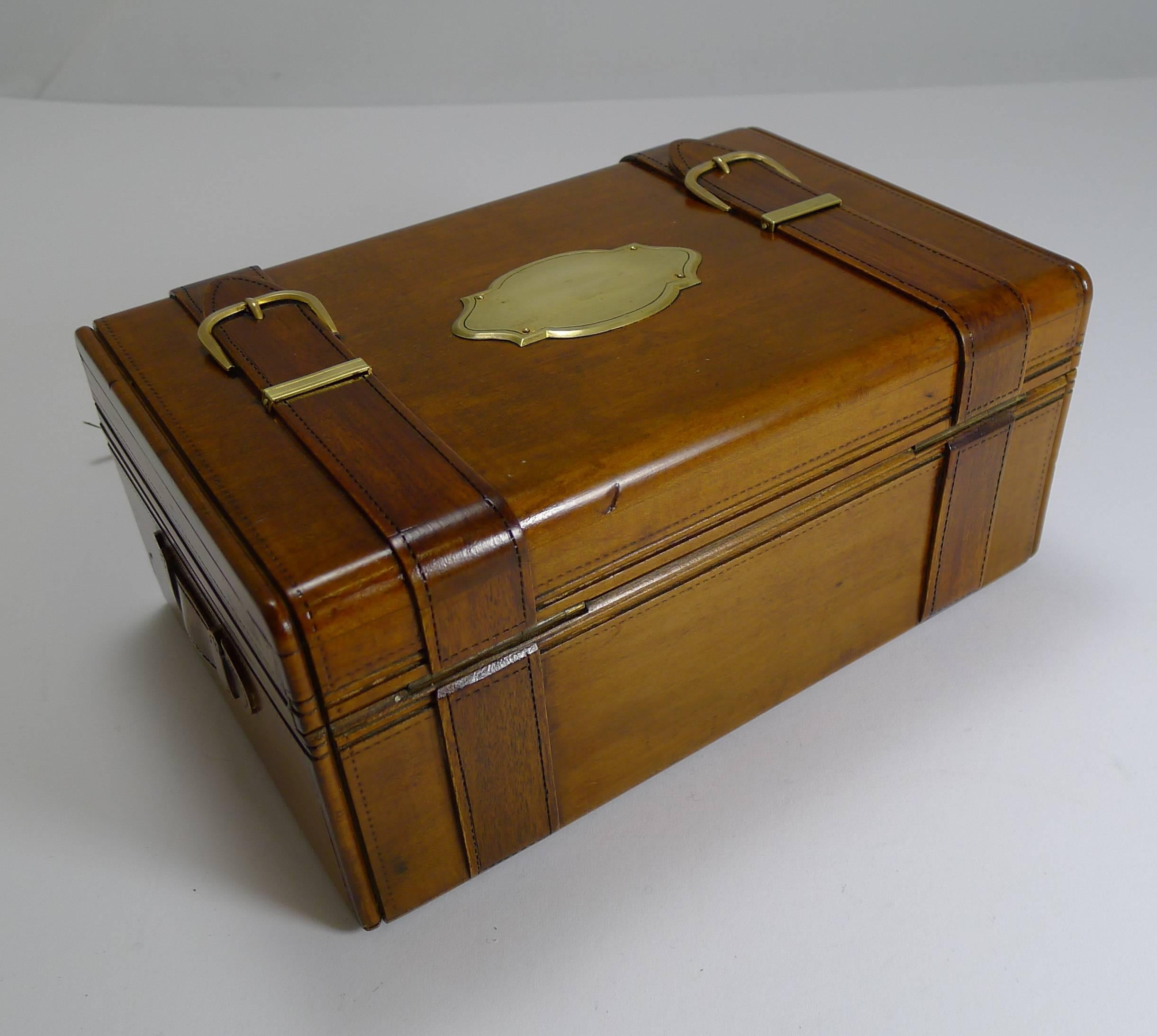 Late Victorian Hand-Carved French Jewelry Box, Miniature Trunk, circa 1880